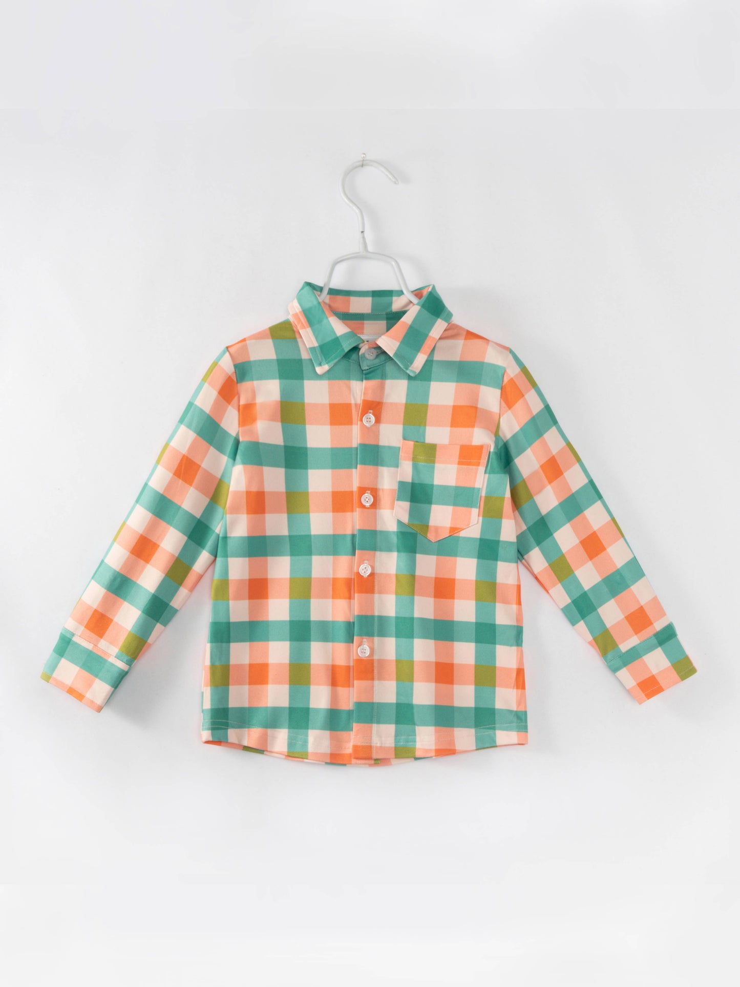 Orange Green Plaid Print Boy Top 65113013