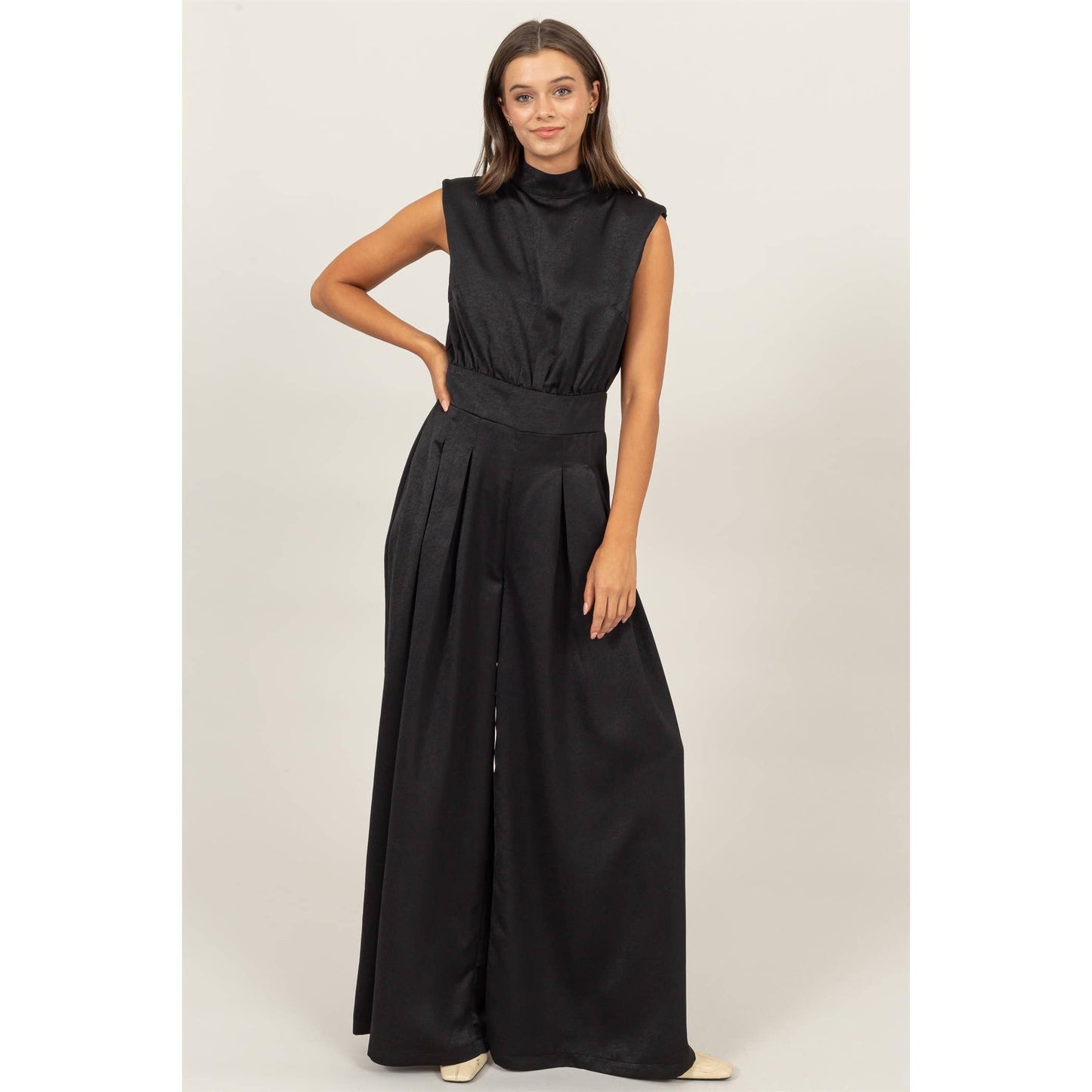 SLEEVELESS WIDE LEG SATIN JUMPSUIT HF24G072-