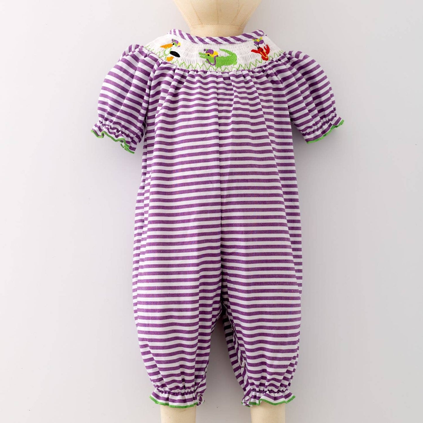Mardi Gras Smocked Baby Romper 47606