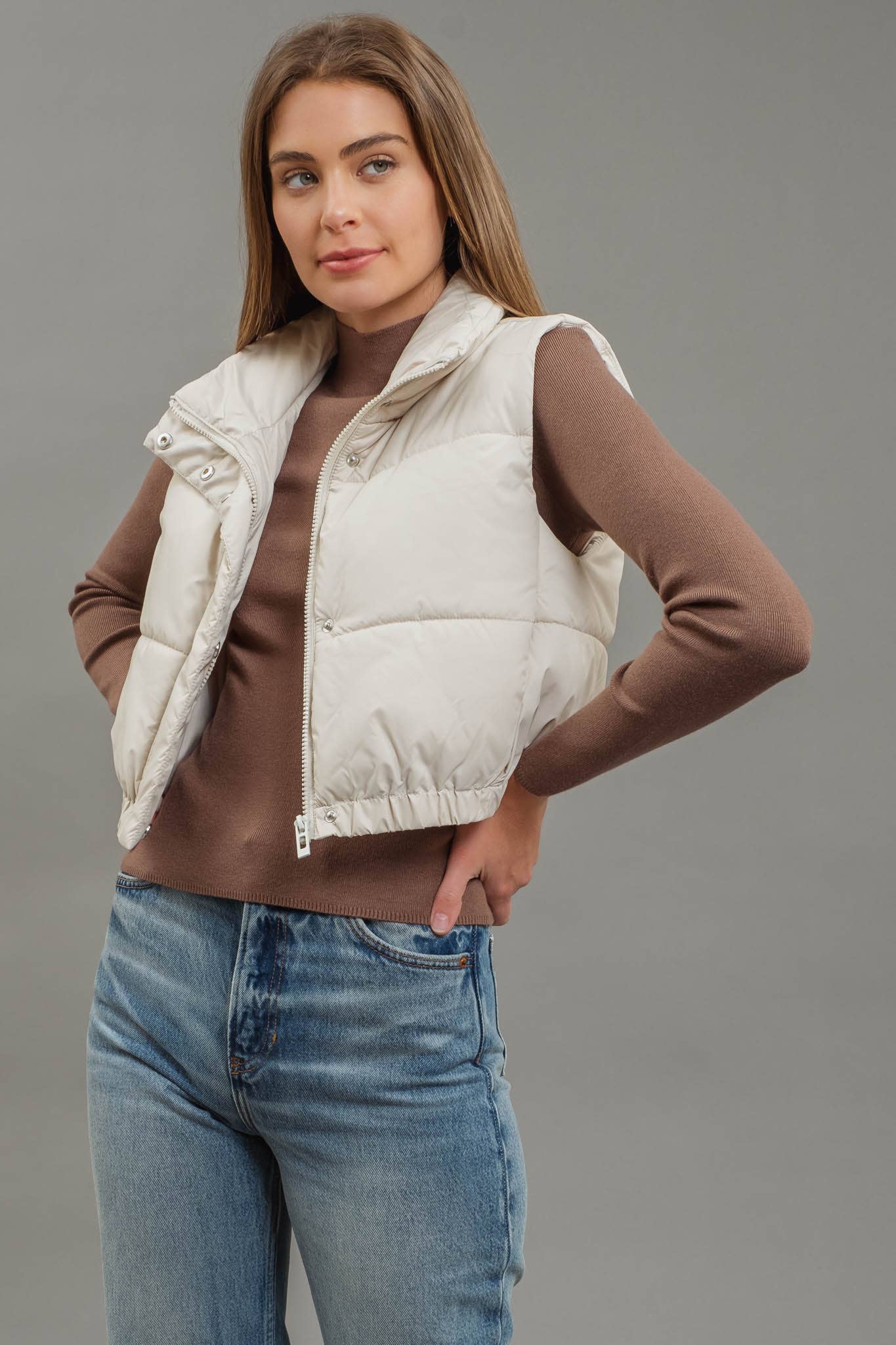 ✅CROPPED ZIP UP PUFFER VEST 2353