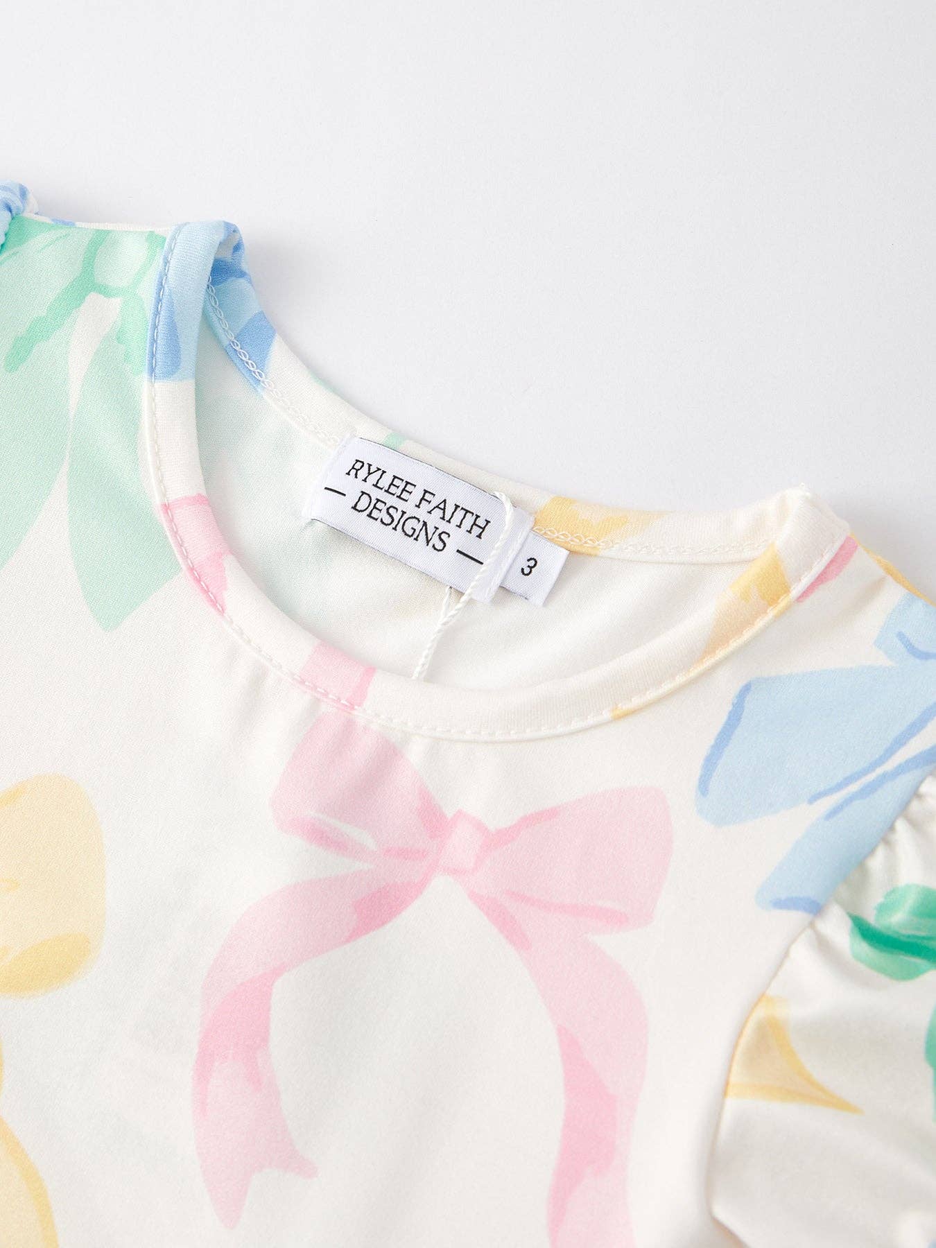 Easter Colorful Bow Print Puff Sleeves Girls Dress DRG50462