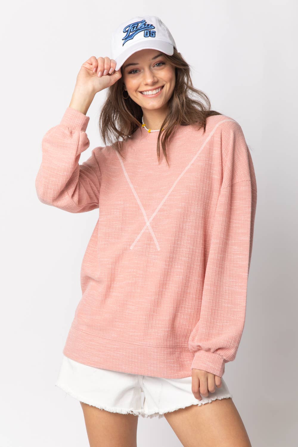 Ribbed Knit V Stitch Top NT10897