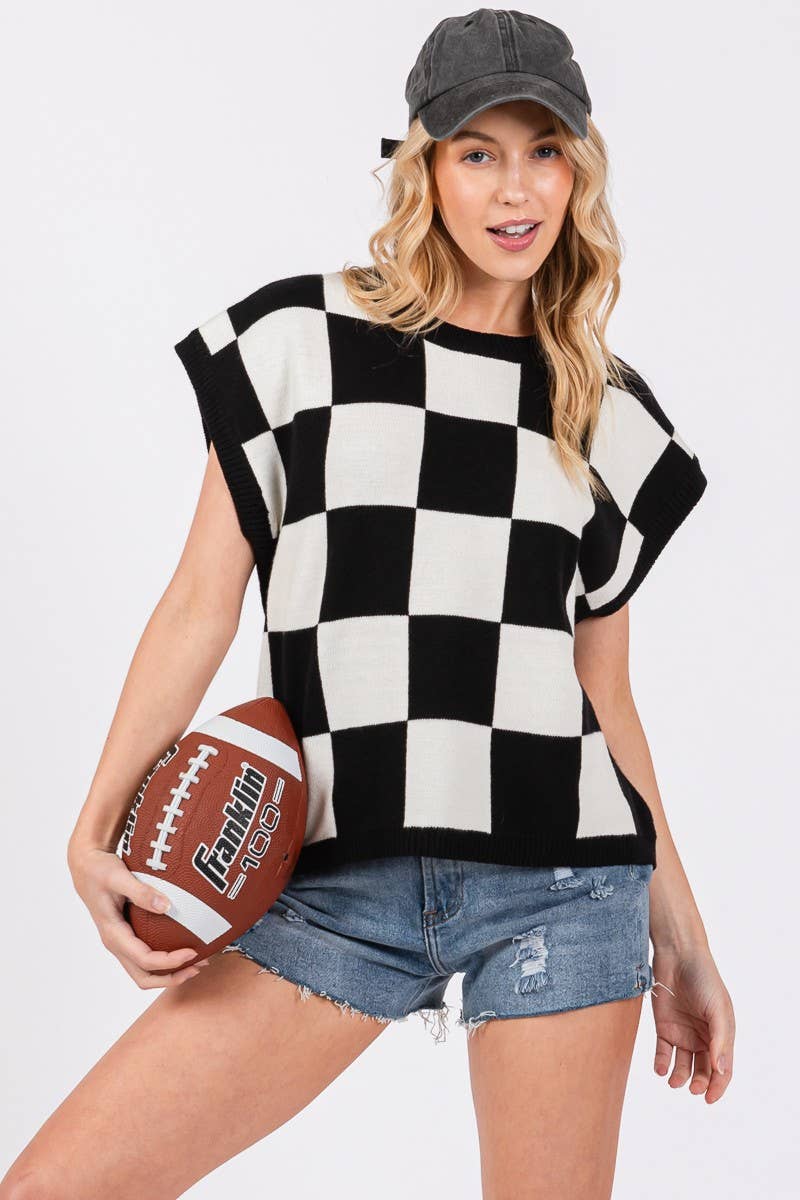 Checkered Knit Sleeveless Game day Top-CKSGD