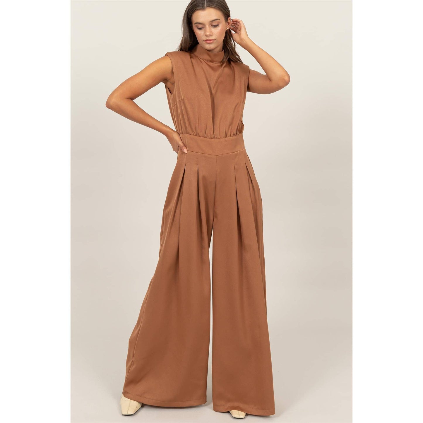 SLEEVELESS WIDE LEG SATIN JUMPSUIT HF24G072-