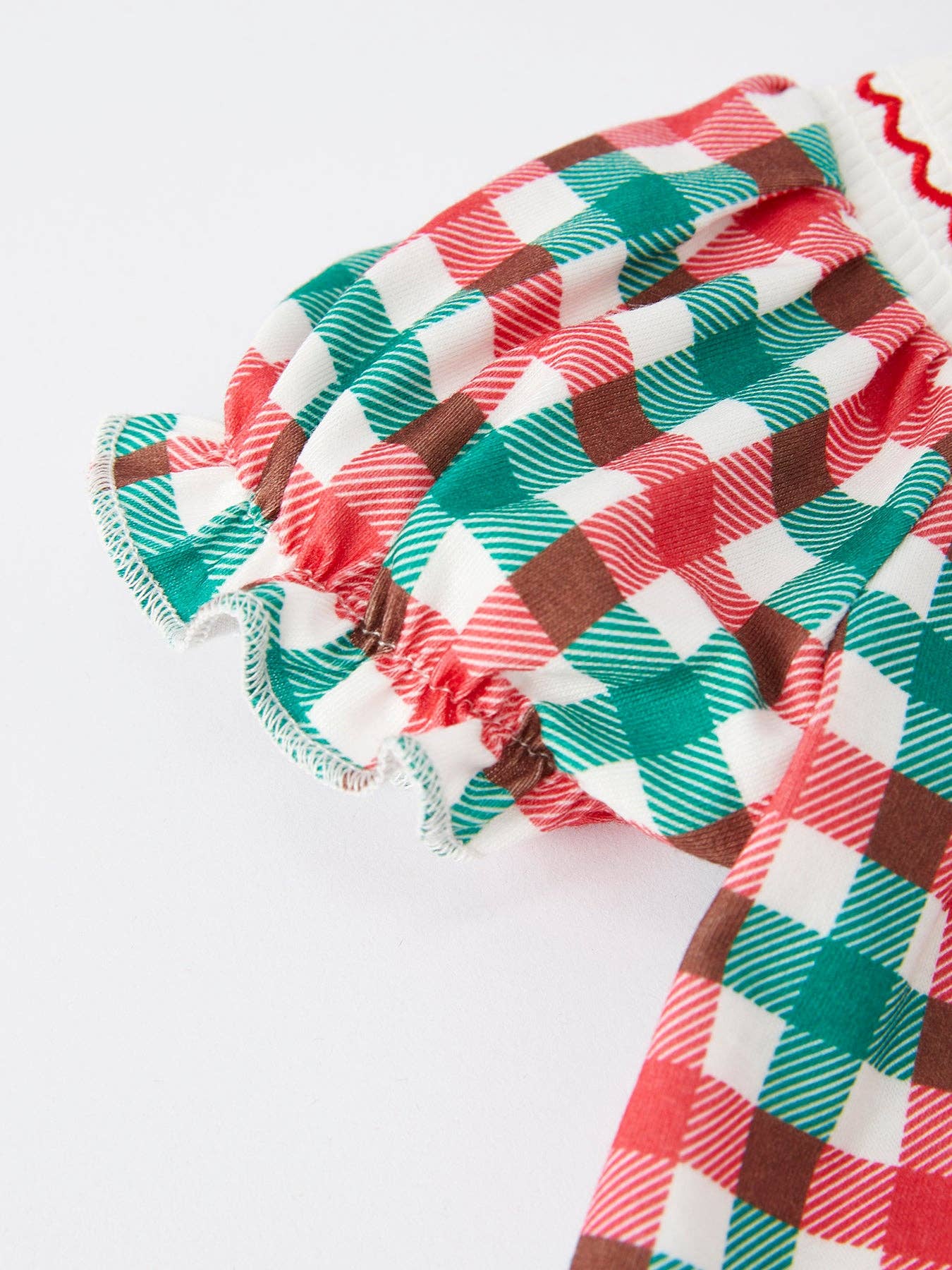 Plaid Smocking Embroidered Girls Romper RF41379