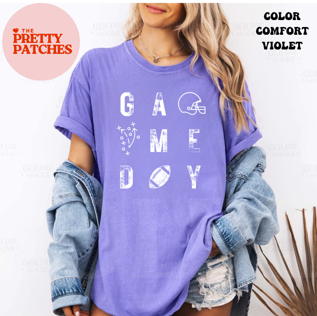 GAME DAY (HELMET-CIRCLE-X--FOOTBALL) - T SHIRT - (Bella/Comfort Color)
