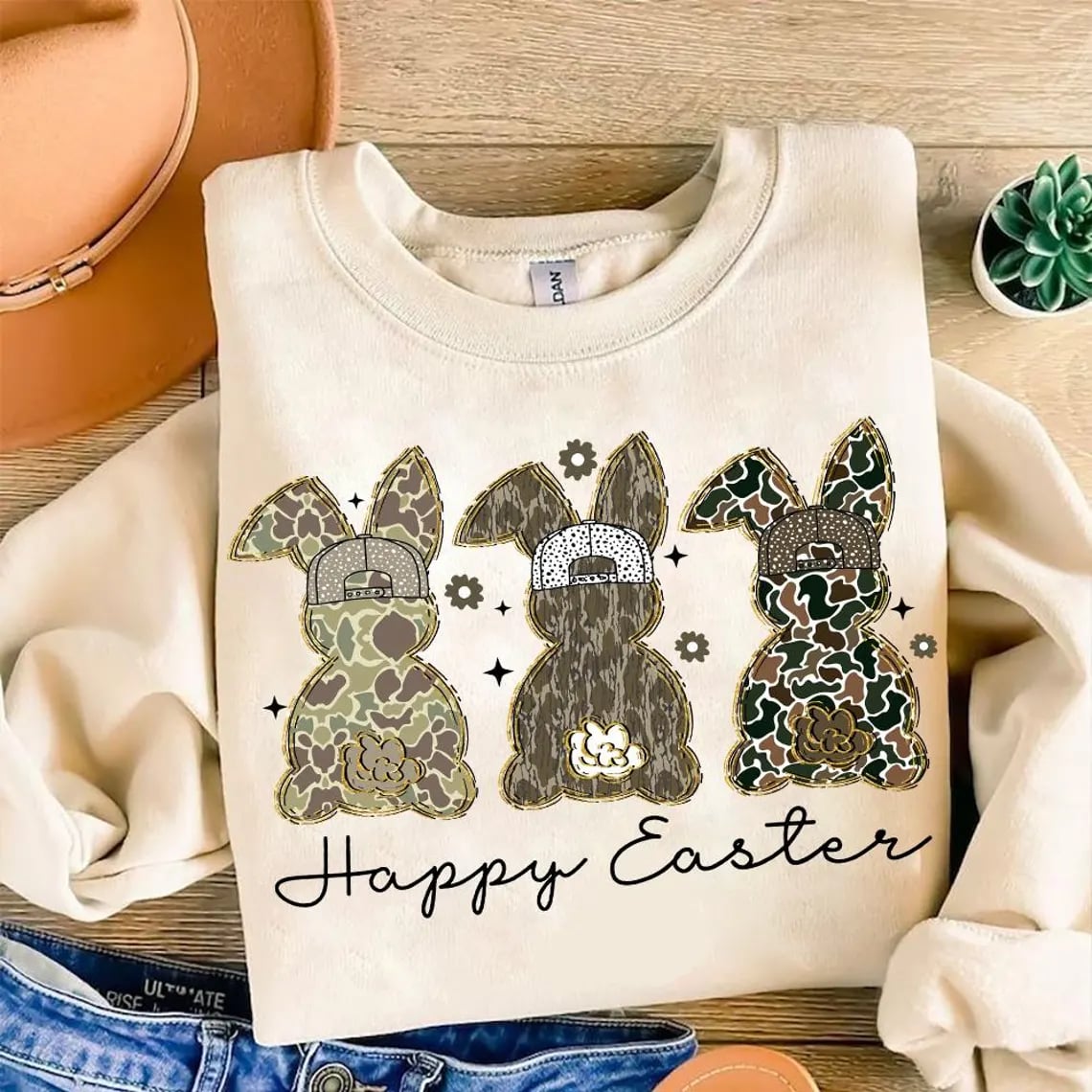 Happy Easter (Camo Rabbits) - T SHIRT - (Gildan)
