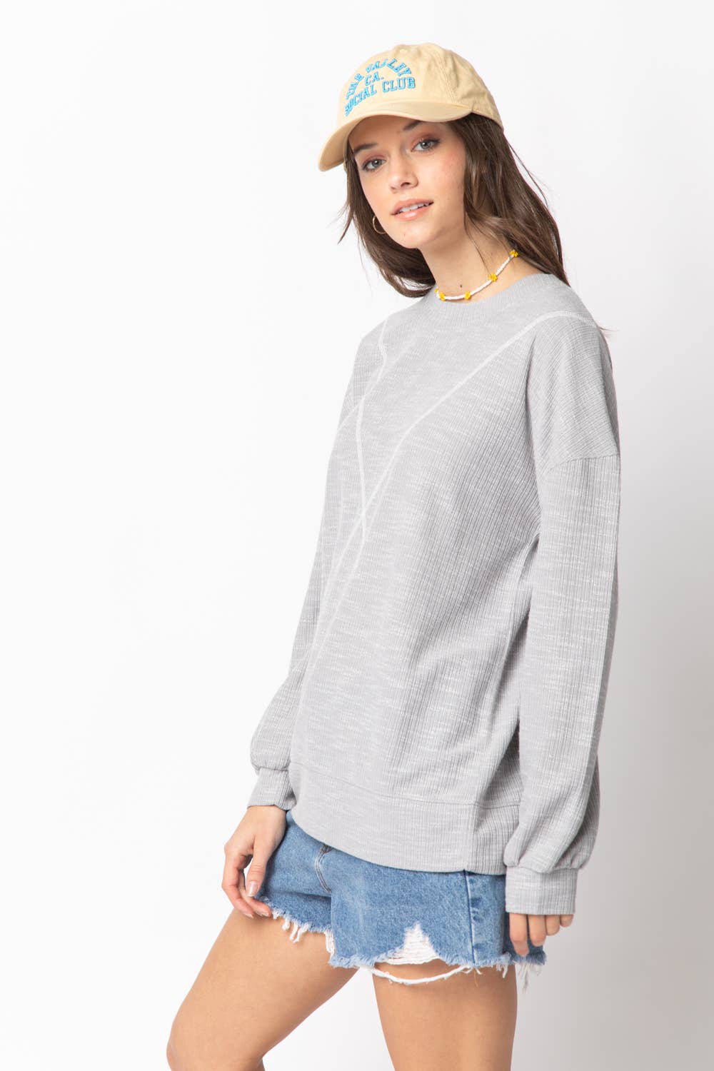 Ribbed Knit V Stitch Top NT10897