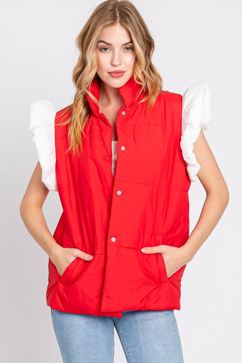 PUFF SNAP BUTTON COLORBLOCK HIGH NECK VEST- PSBCHN