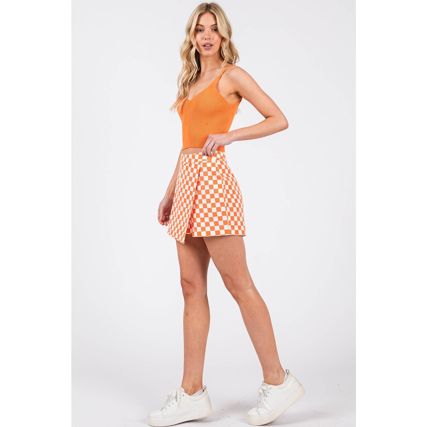 GAME DAY CHECKERED OVERLAY WRAP FRONT MINI SKORT-GDCOW