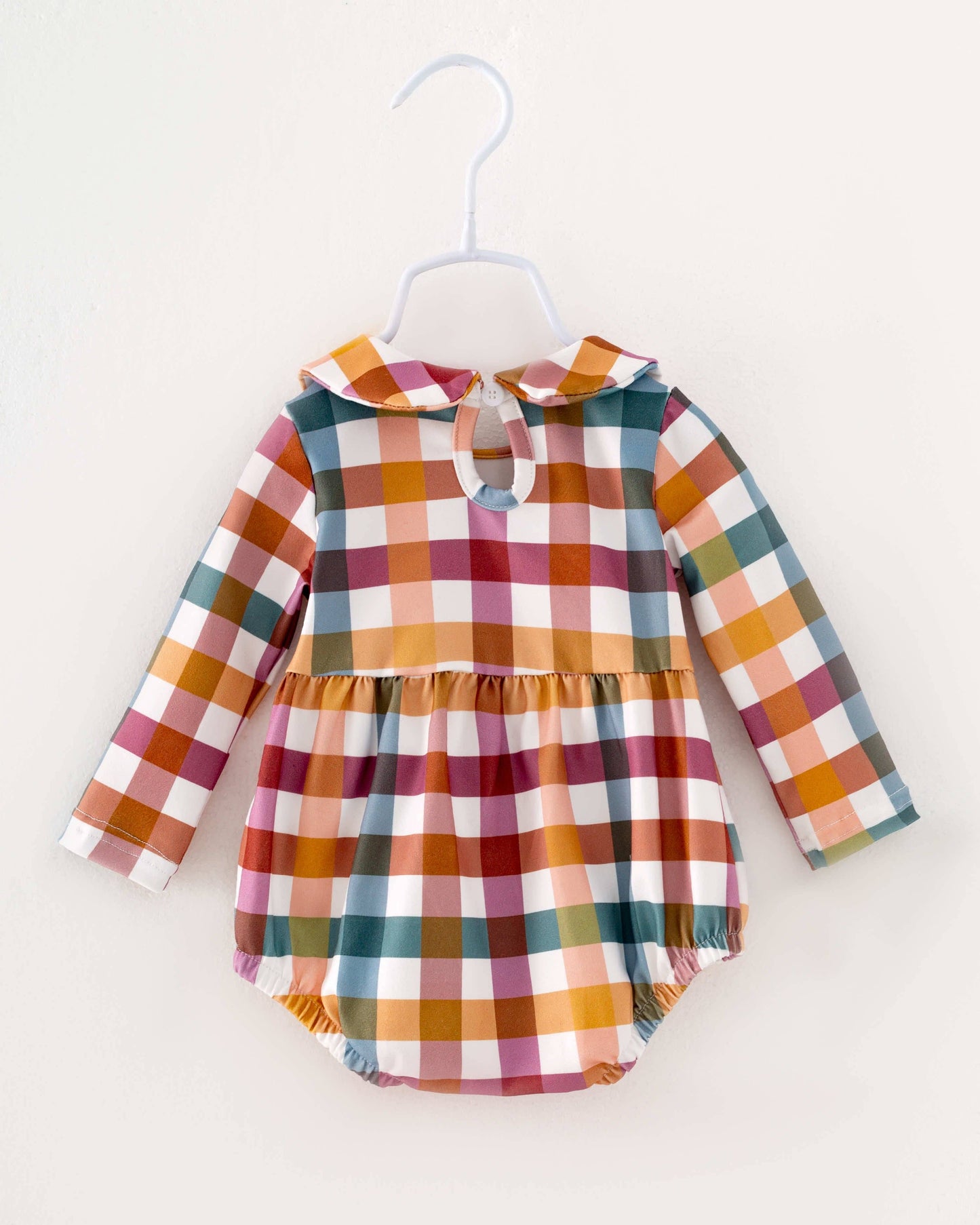 Brown Plaid Print Baby Girl Romper 65113035
