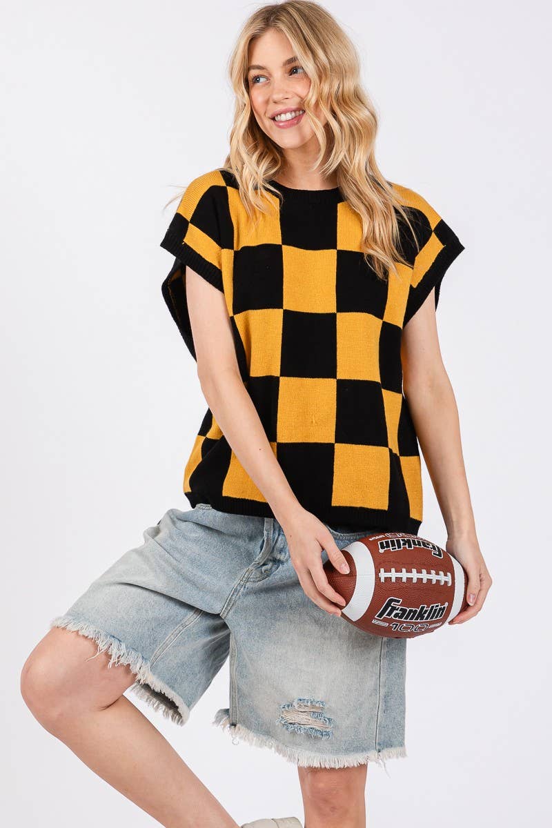 Checkered Knit Sleeveless Game day Top-CKSGD
