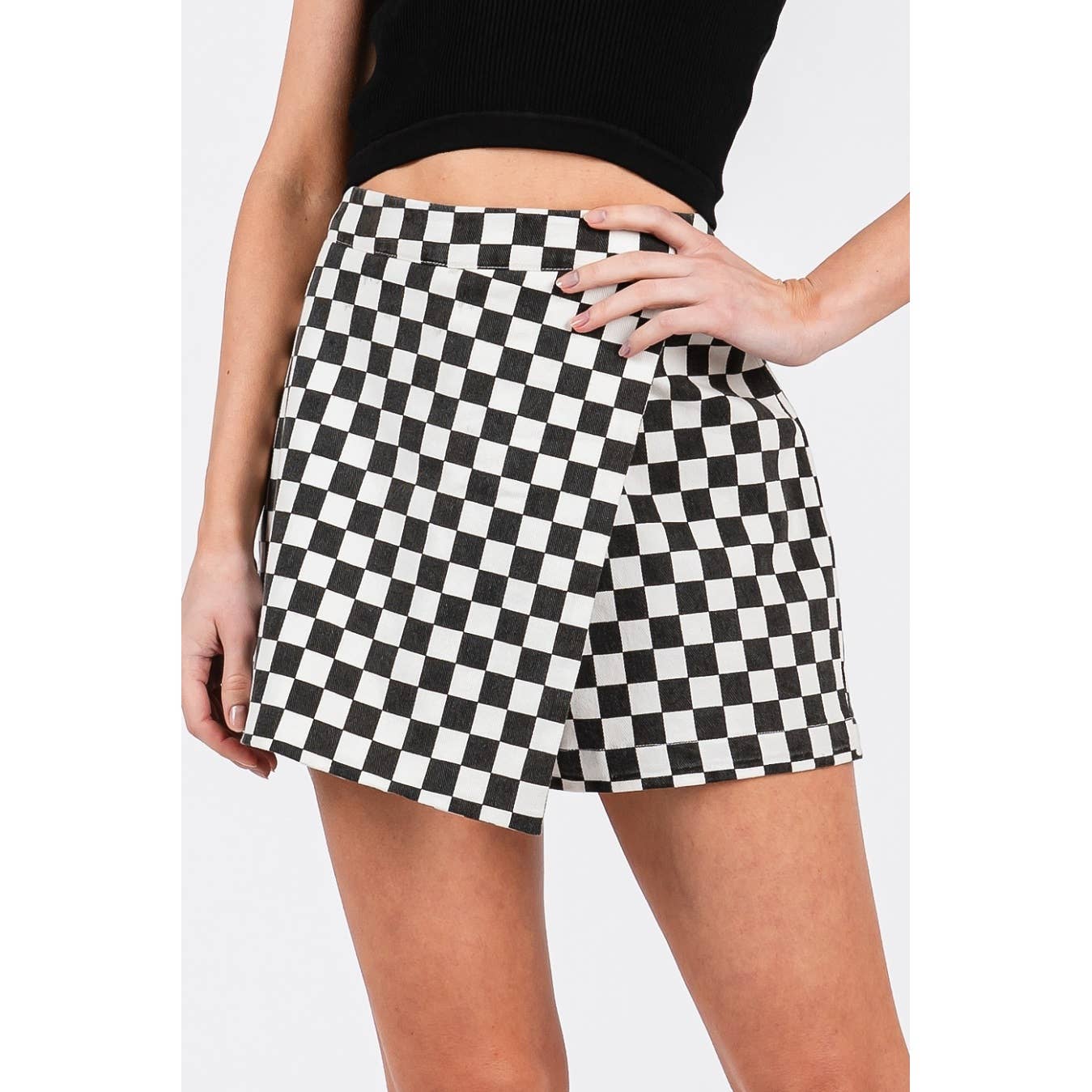 GAME DAY CHECKERED OVERLAY WRAP FRONT MINI SKORT-GDCOW