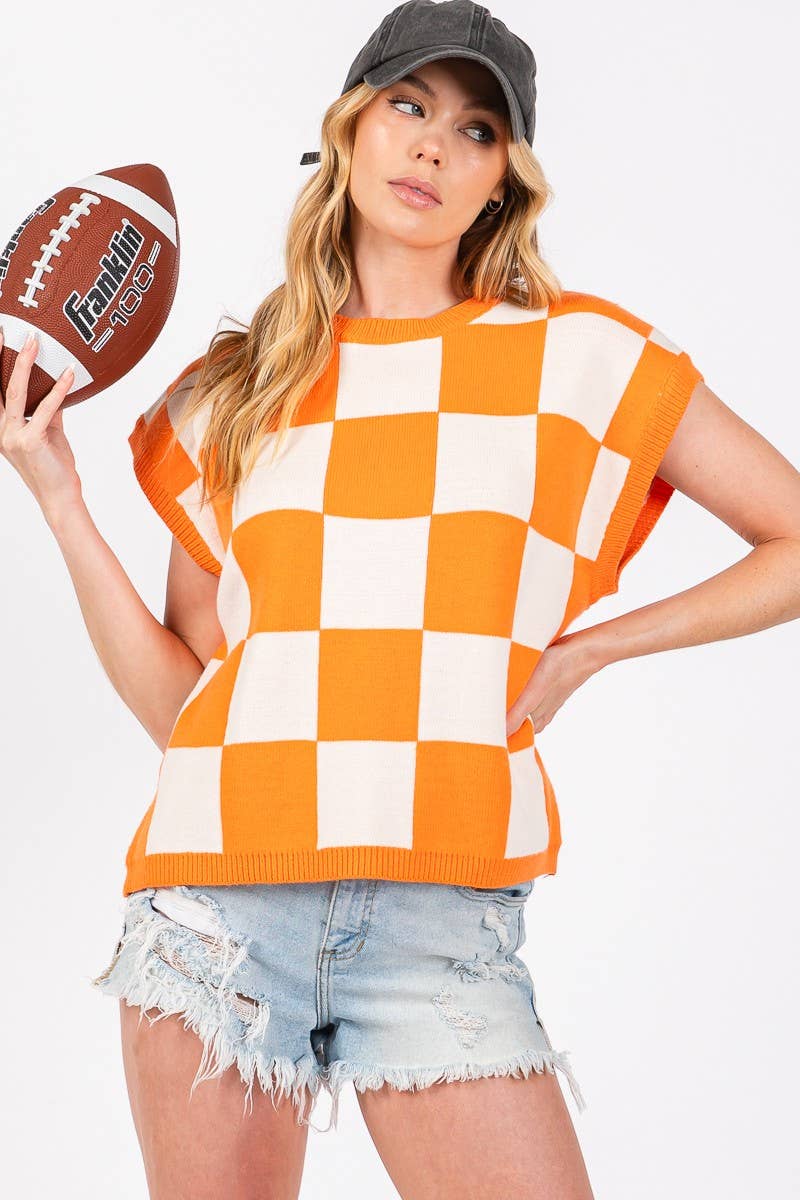 Checkered Knit Sleeveless Game day Top-CKSGD
