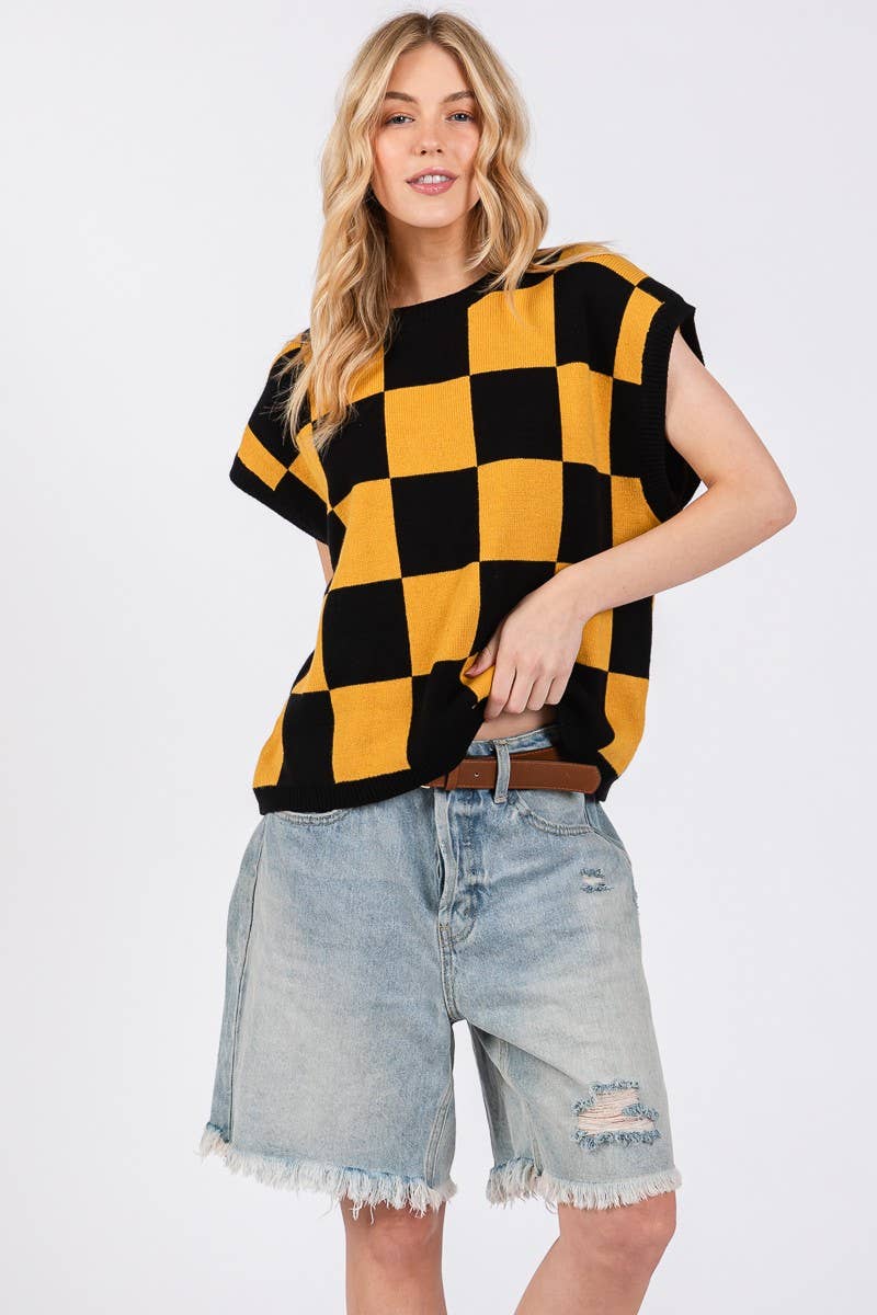 Checkered Knit Sleeveless Game day Top-CKSGD