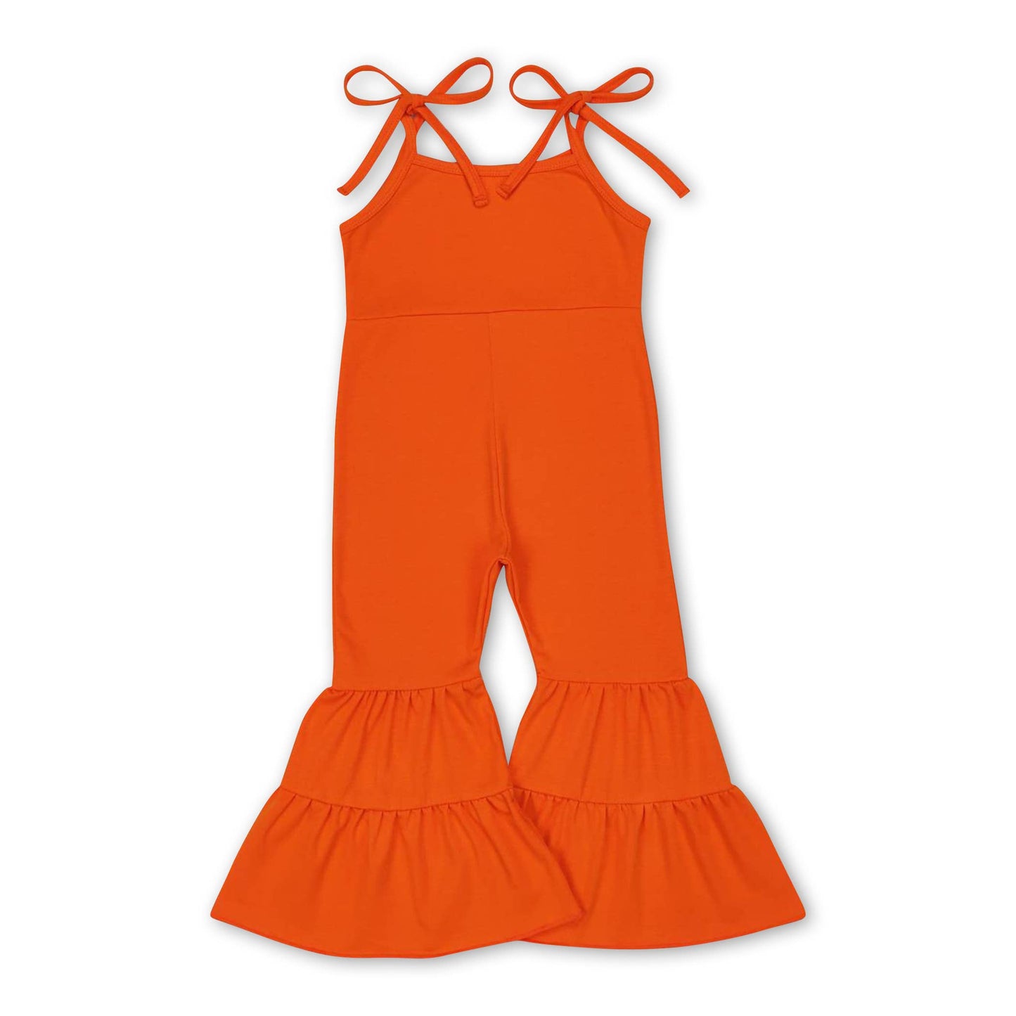 Solid cotton suspender girls bell bottom jumpsuit S5R04