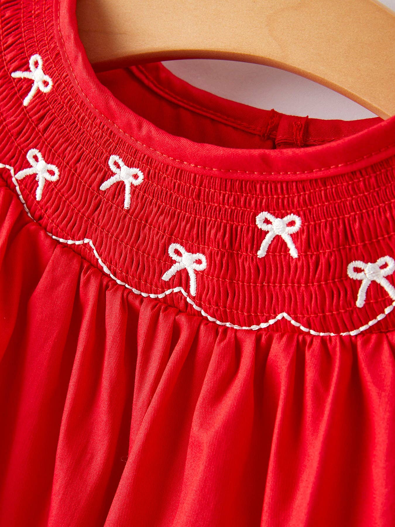 ✅Girls Bow Smocking Embroidered Red Dress DRG42836
