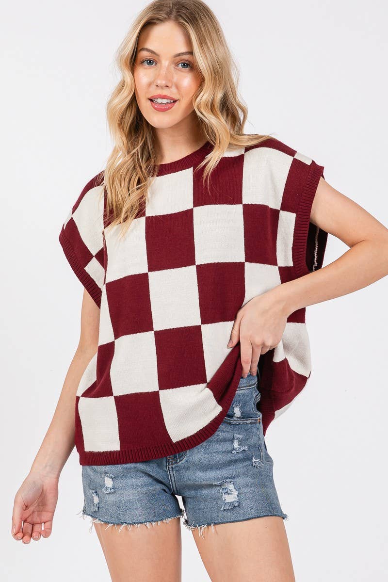 Checkered Knit Sleeveless Game day Top-CKSGD