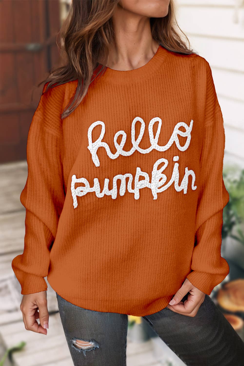 Hello Pumpkin Letter Graphic Knit Sweater-101425br
