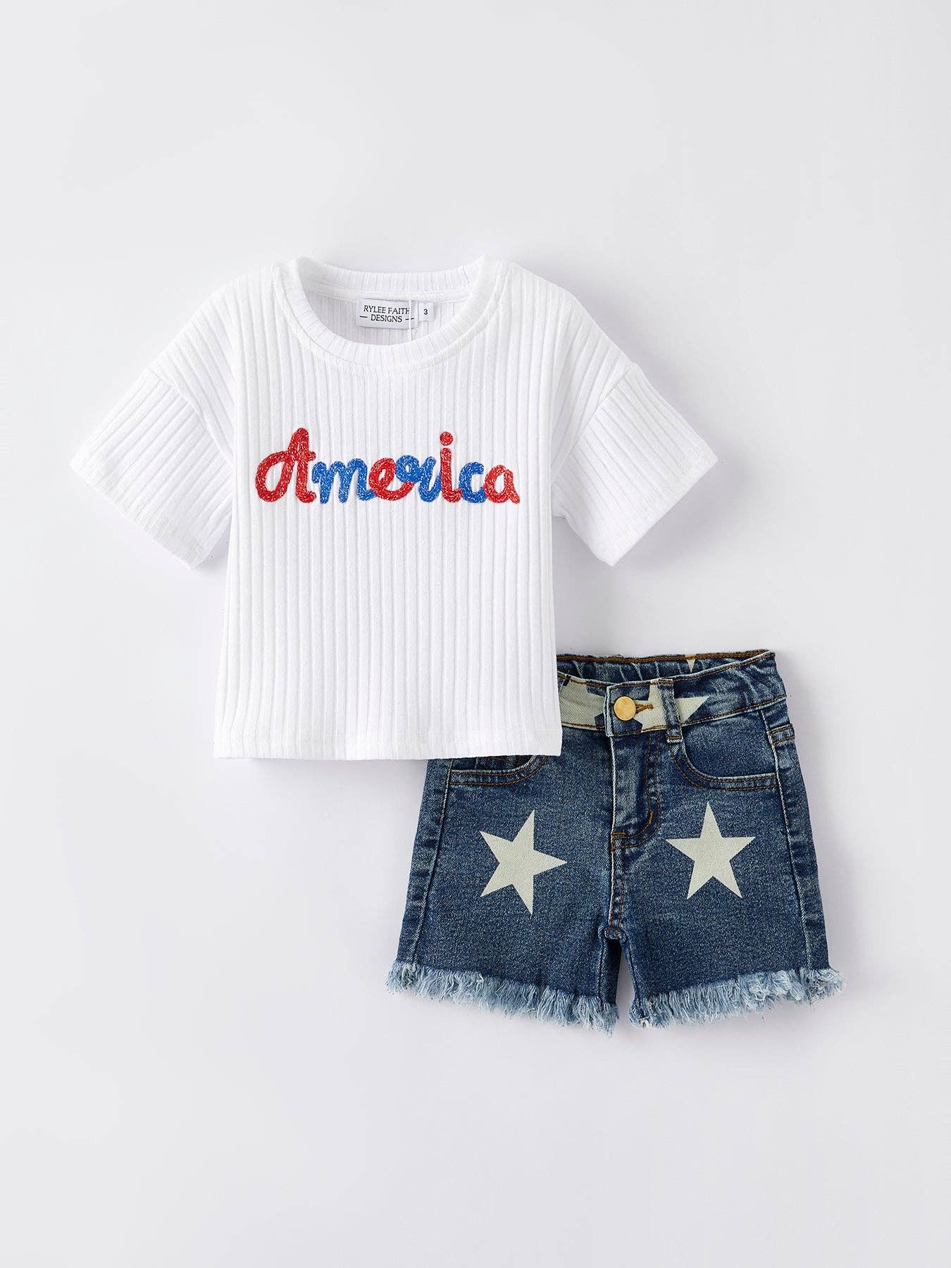Girls “America”Top+Denim Shorts Set OFG507
