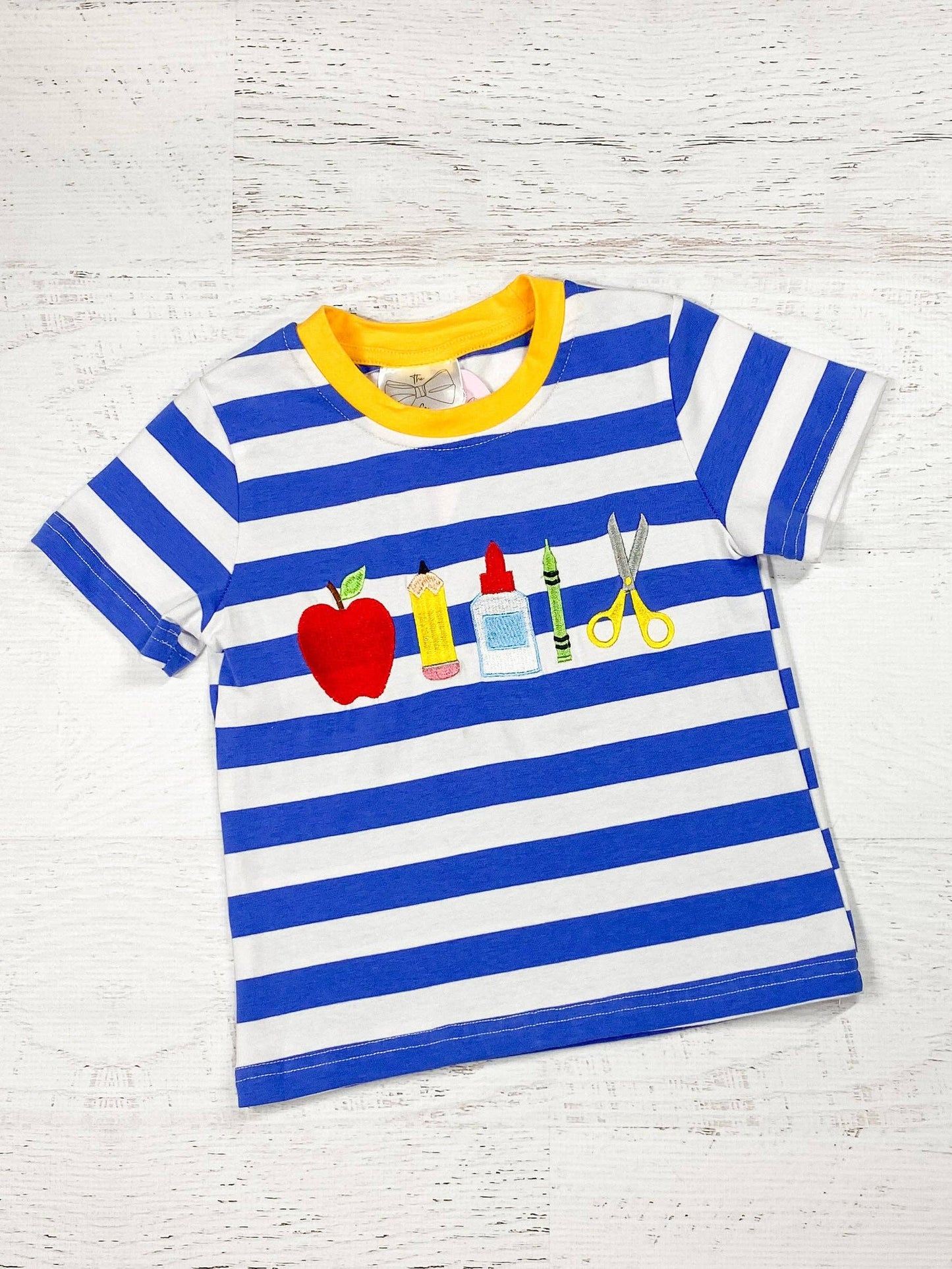 School Supplies Blue Striped Tee with Yellow Collar -SSB-1TYC