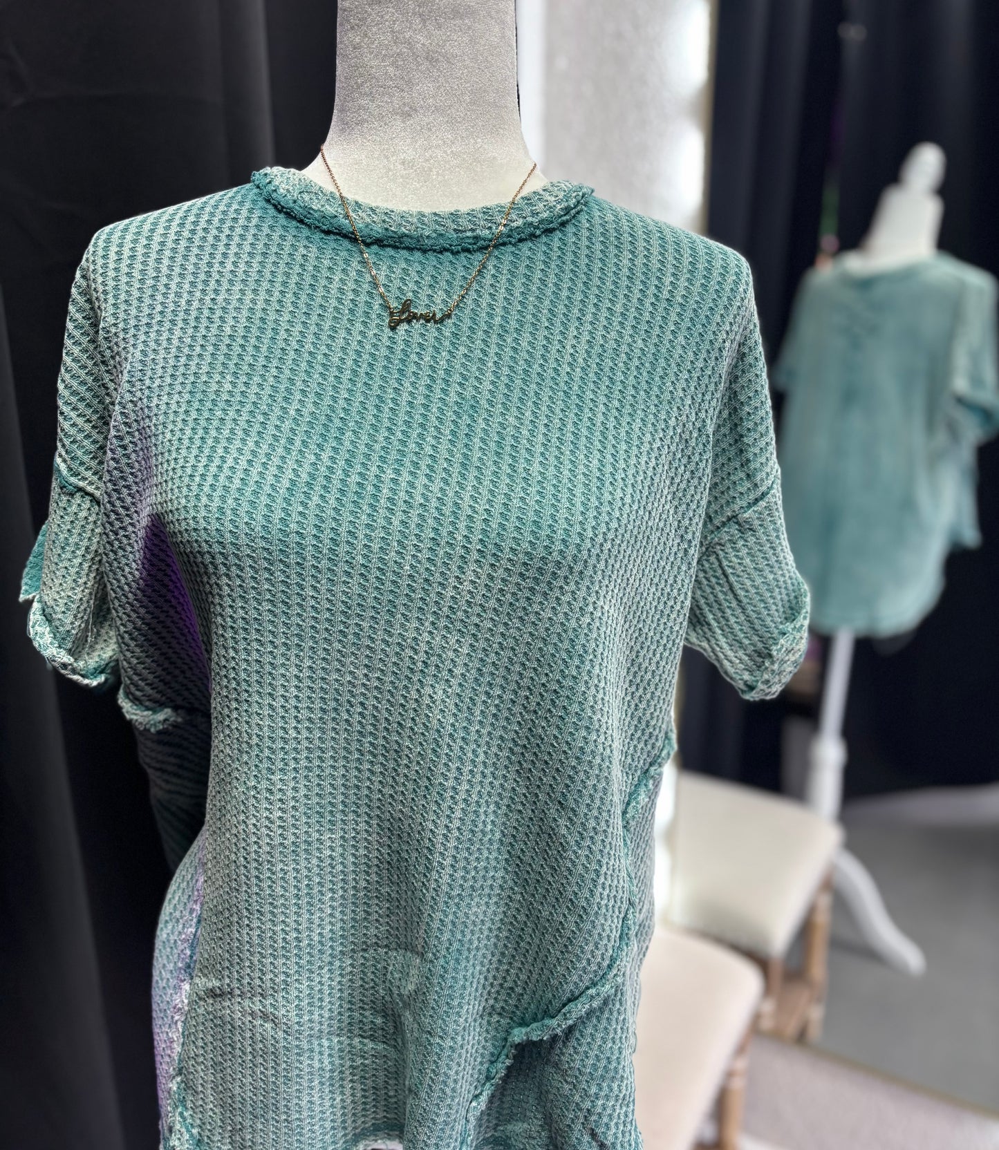 Acid Wash Waffle Knit Top KJ908