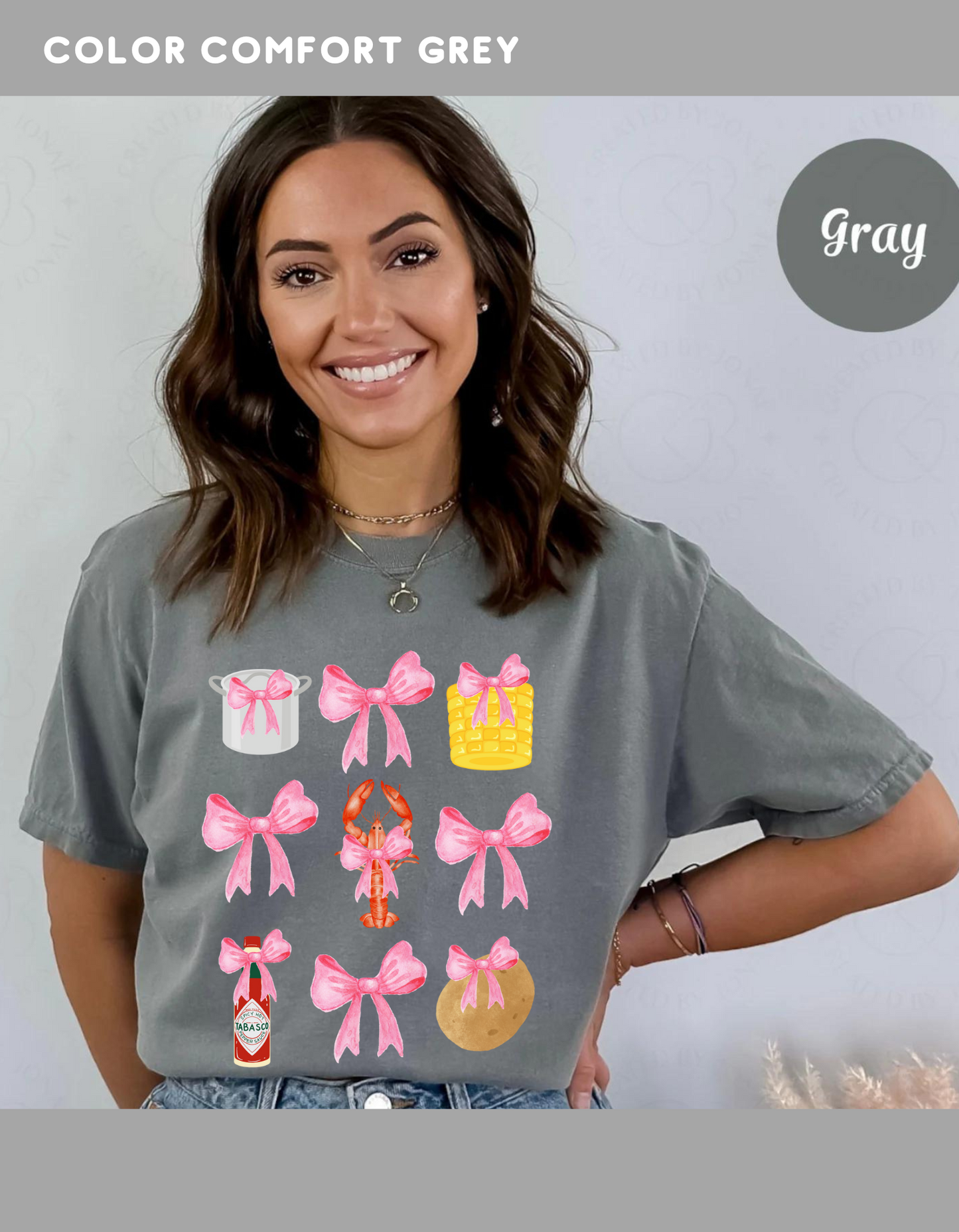 CRAWFISH BOIL ESSENTIALS AND PINK BOWS T--SHIRT