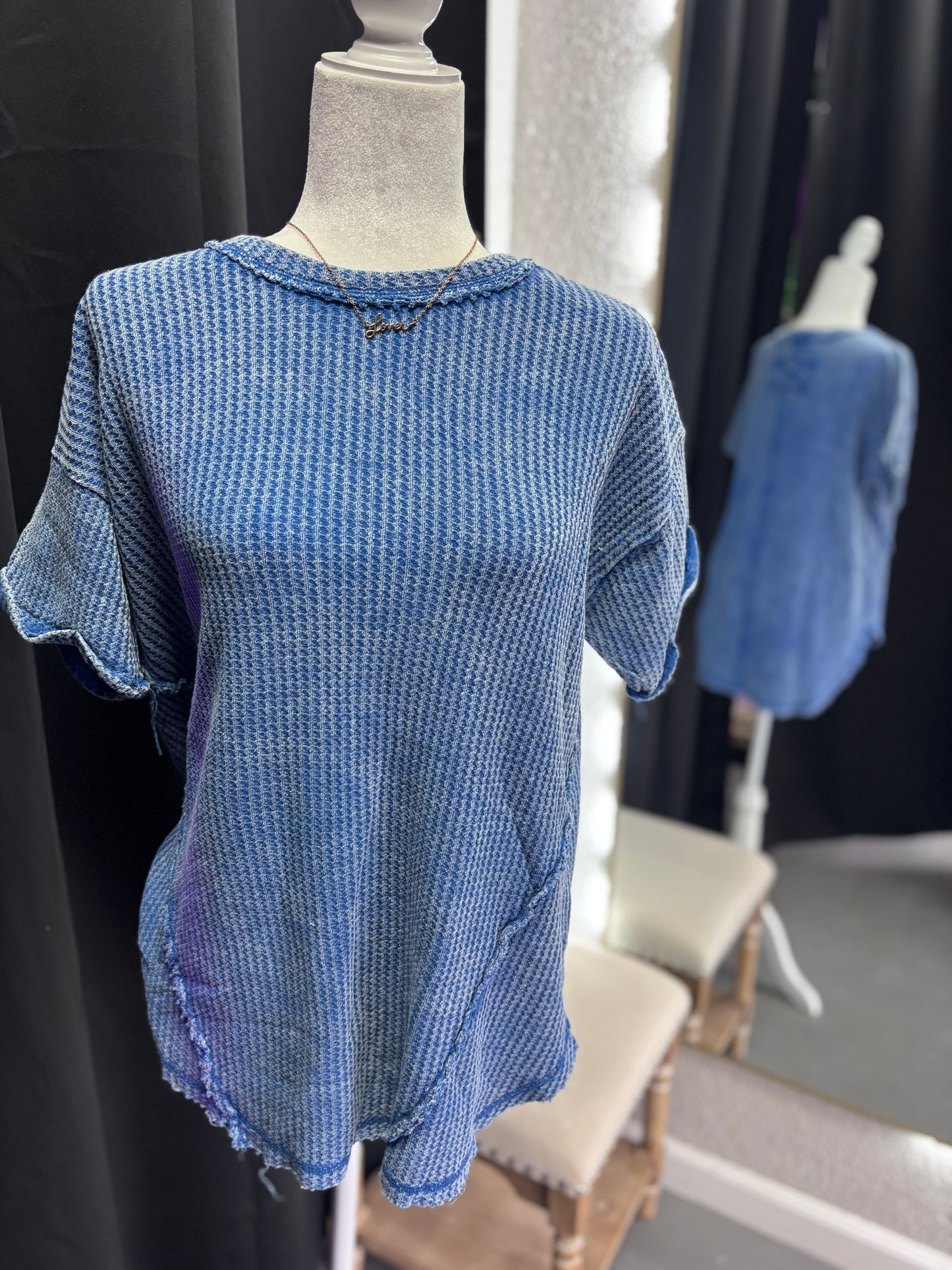 Acid Wash Waffle Knit Top KJ908