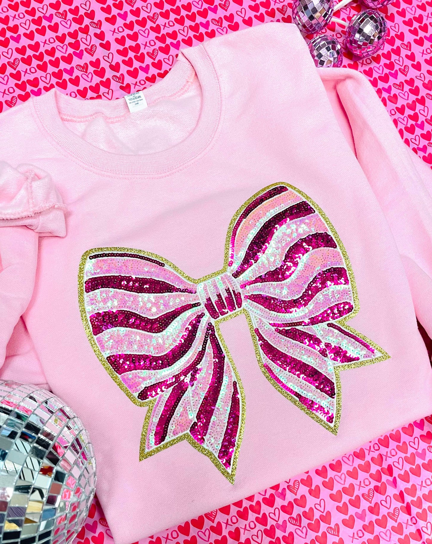 Real Sequin Pink Bow Patch - SWEATSHIRT (Gildan)