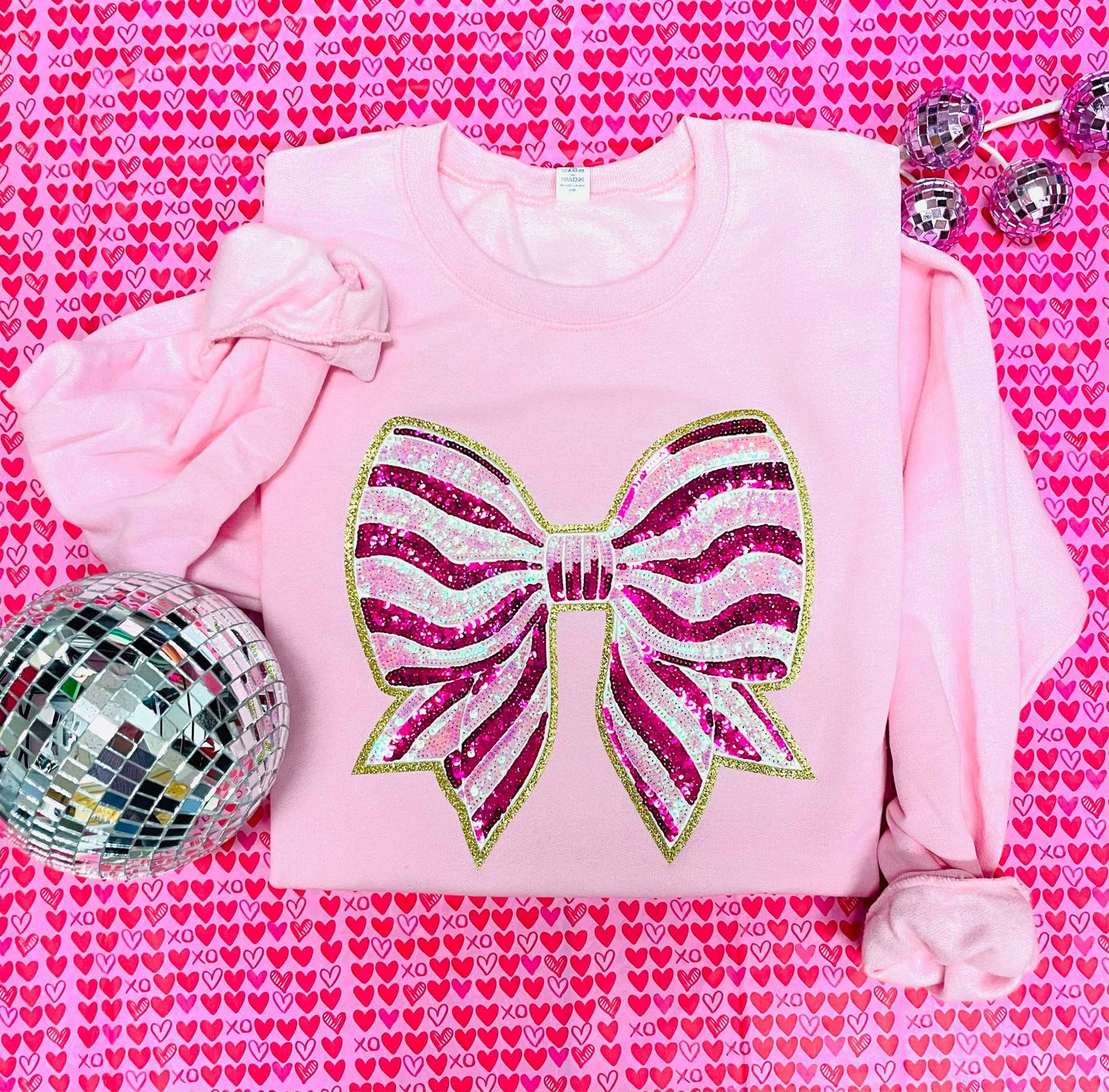Real Sequin Pink Bow Patch - SWEATSHIRT (Gildan)