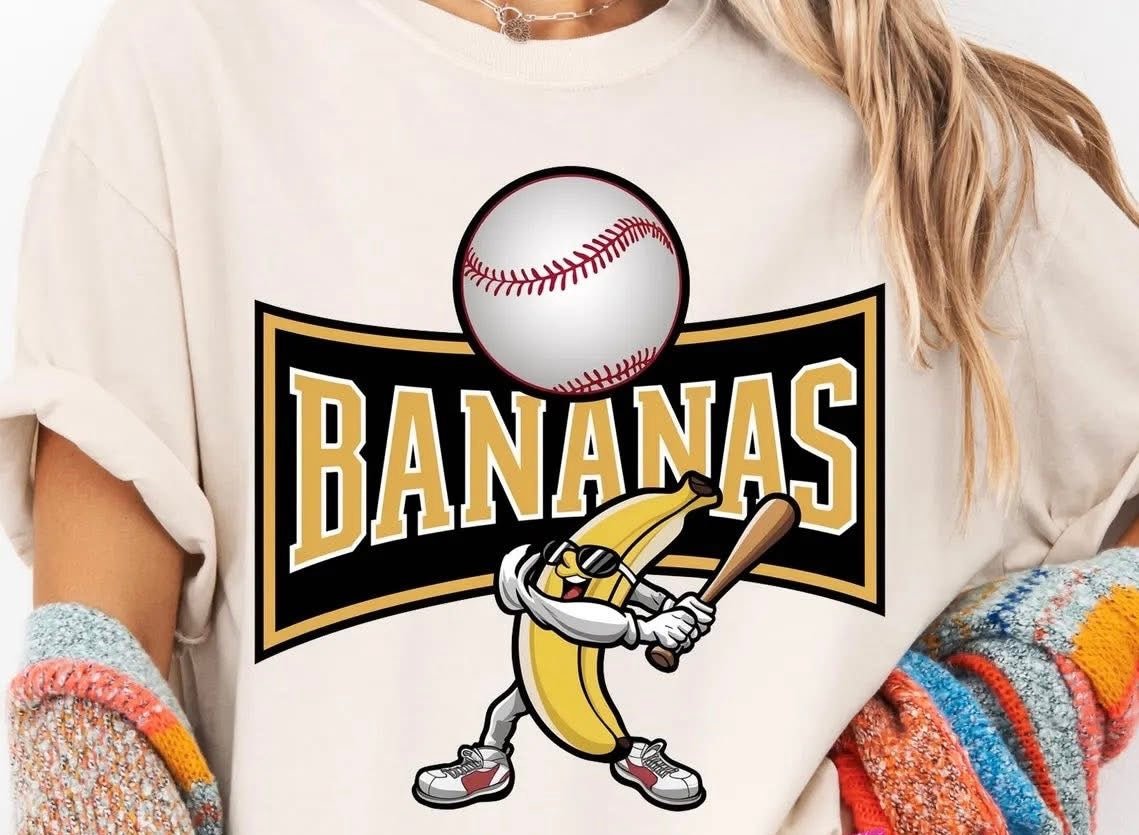 Bananas Swinging Bat with Baseball - T SHIRT - (Jerzee/Gildan)