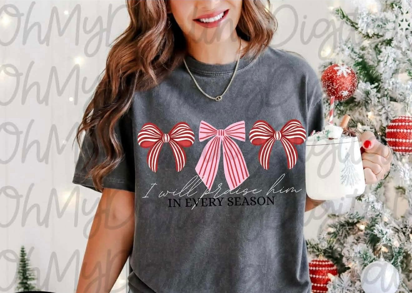 I Will Praise Him in Every Season with 3 Striped Bows - SWEATSHIRT - (Jerzee/Gildan)