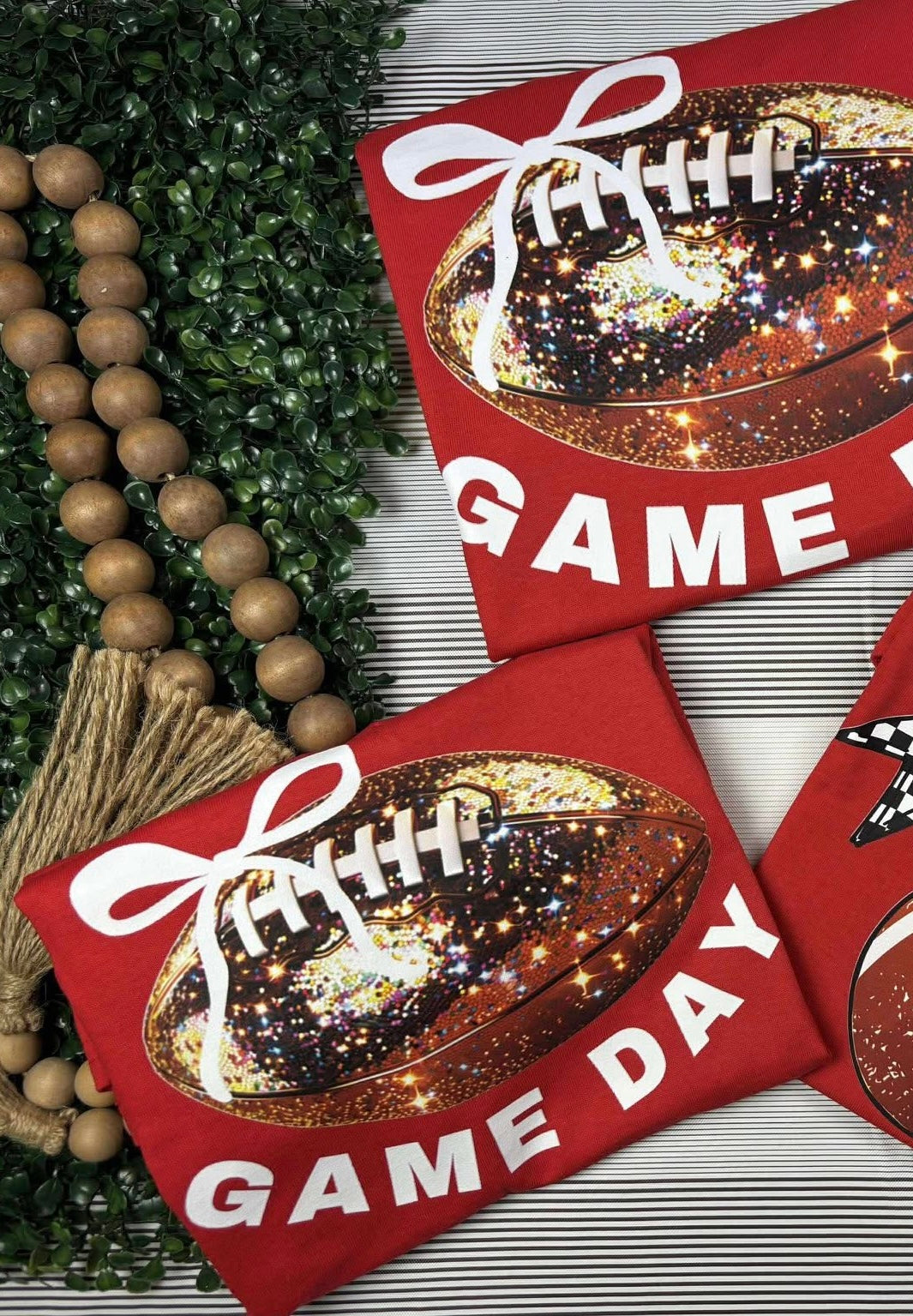 Glitter Football with White Bow & Game Day - T SHIRT- (Comfort Color)