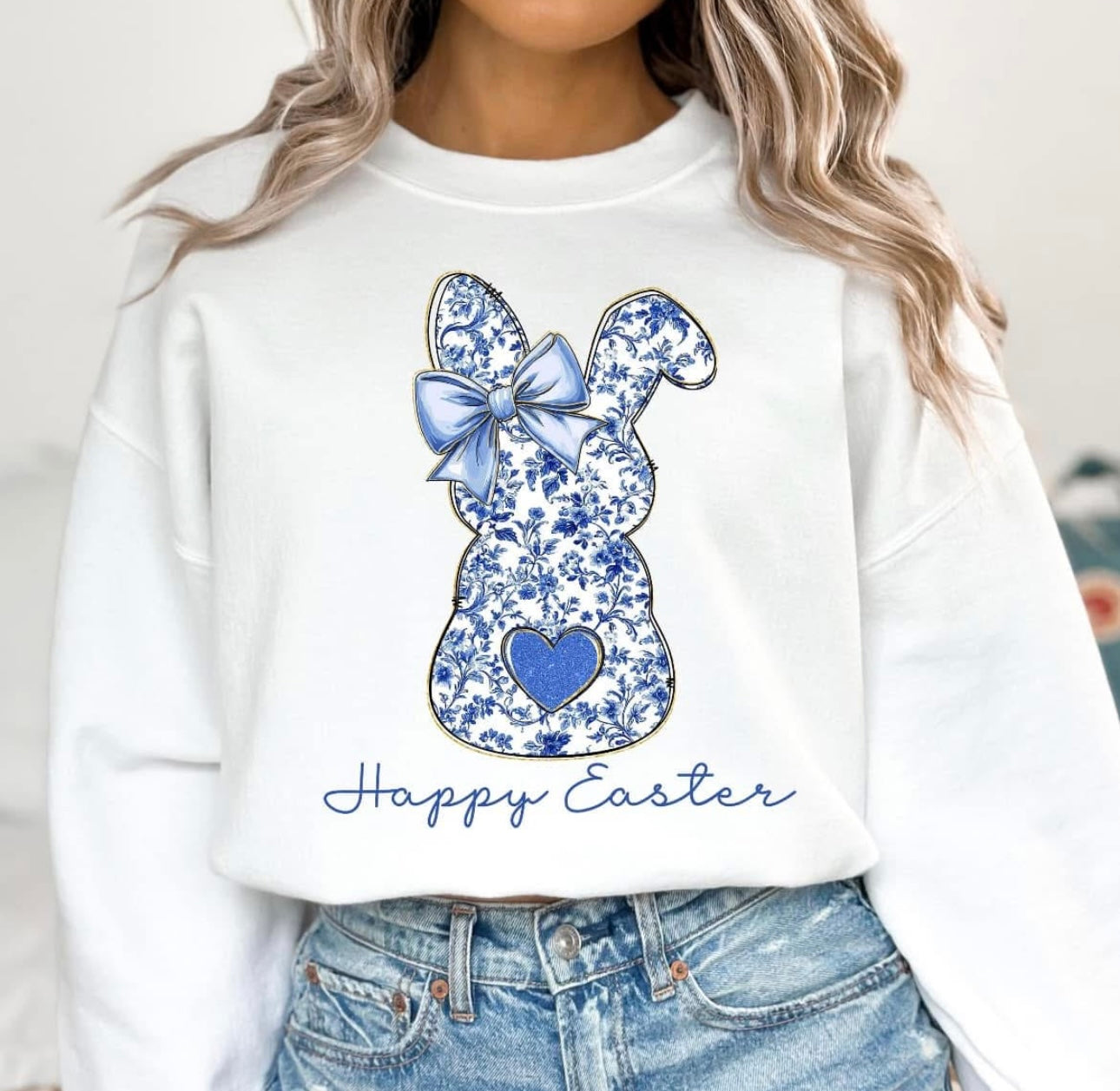 Happy Easter - Floral Bunny with Bow - T SHIRT - (Gildan)