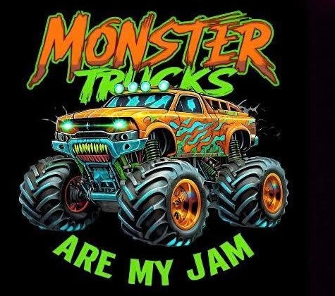 Monster Trucks ARE MY JAM(orange and green)- T SHIRT- (GILDAN/LAT)