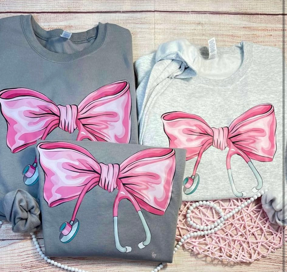 Pink Bow with Stethoscope - SWEATSHIRT - (Jerzee/Gildan)