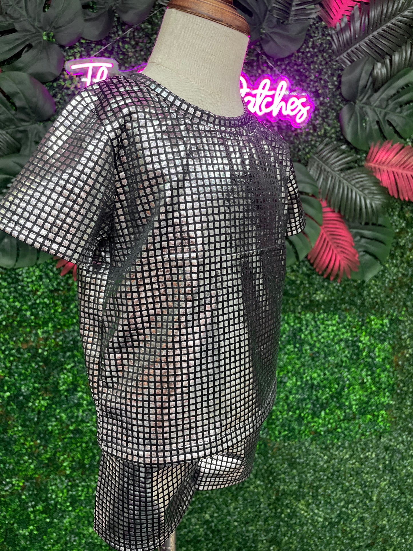 BLACK SPARKLY PRINTED SHORT SET OFG4-1195