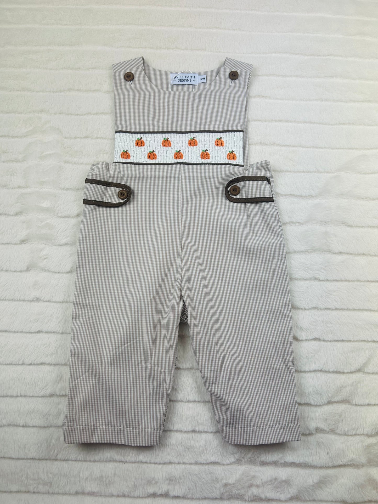 Halloween And Thanksgiving Pumpkin Embroidery Smock Plaid Baby Boys Romper-101125br