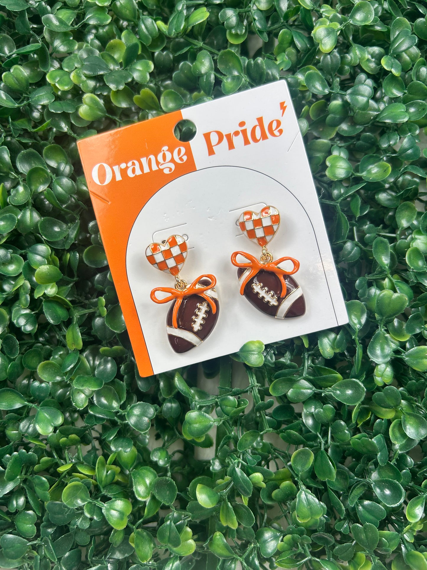 Football Checkered Orange and White Earrings- 110425br
