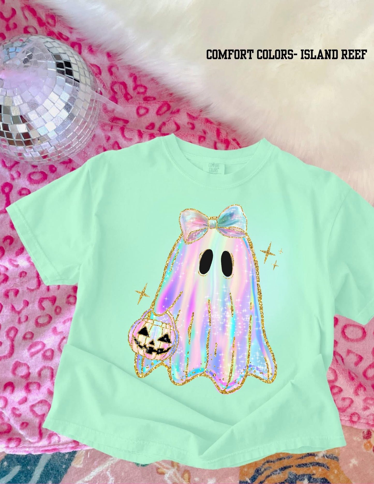 Girly, Glittery Ghost with Bow - T SHIRT - (Jerzee/Gildan)