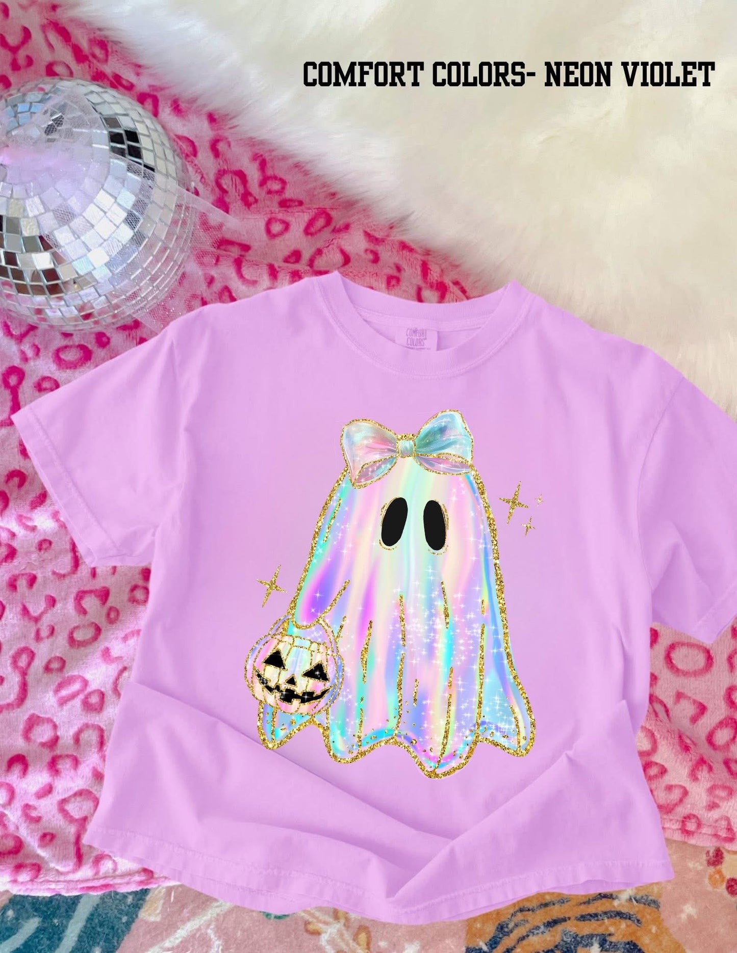 Girly, Glittery Ghost with Bow - T SHIRT - (Jerzee/Gildan)