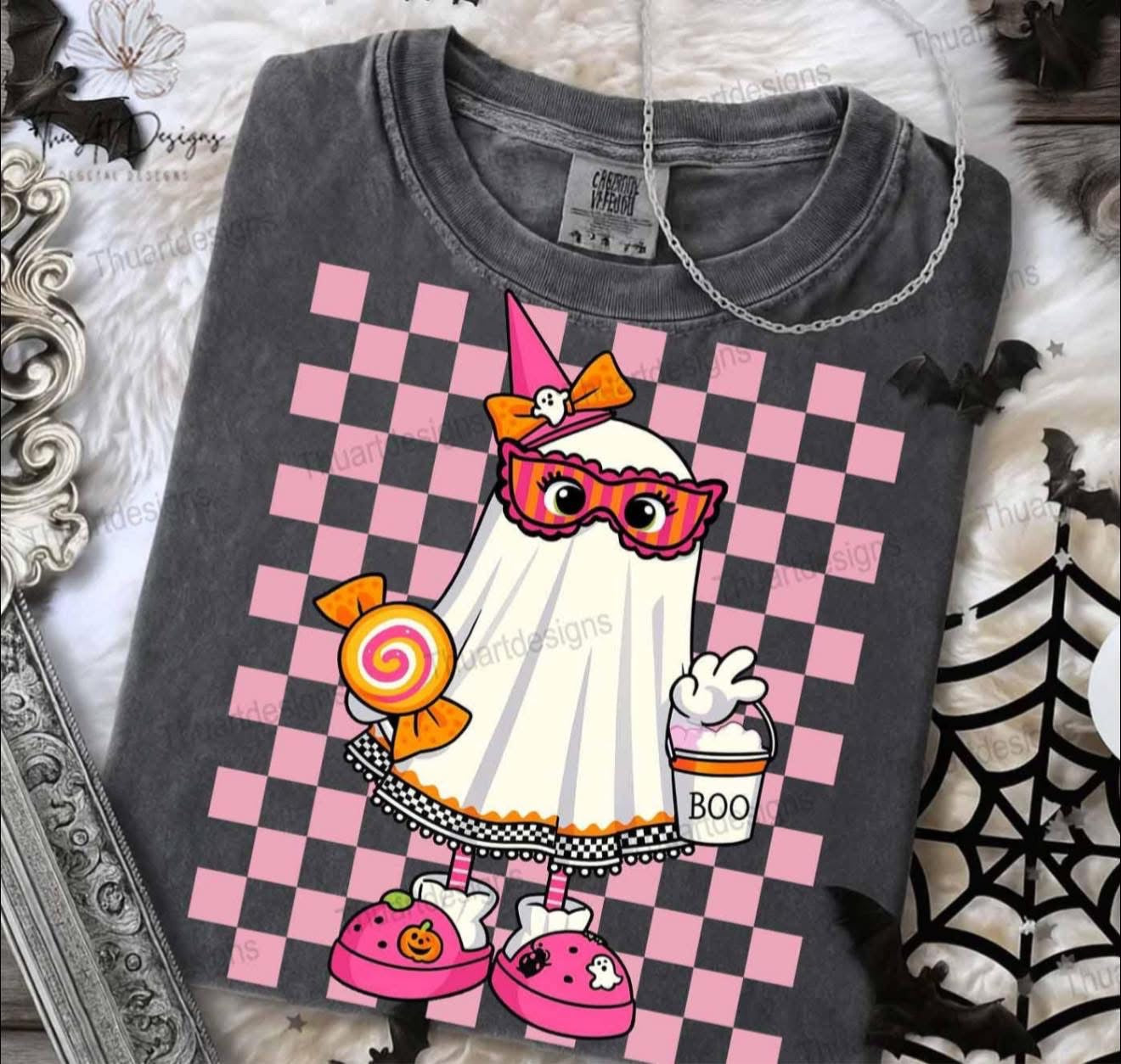 Girl Ghost with Candy, Bow & Bucket - T SHIRT - (Comfort Color)