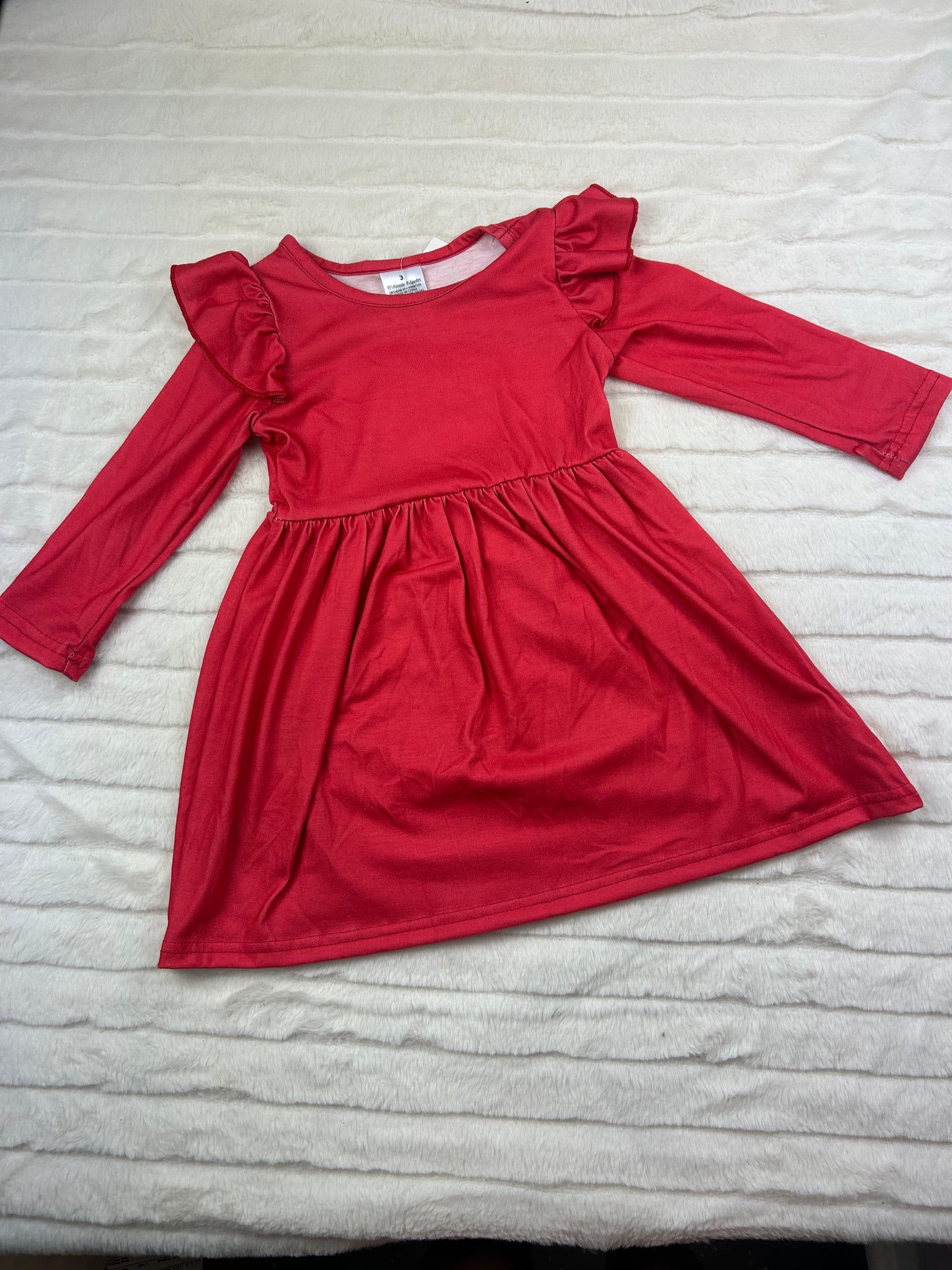 Plain Red Long-sleeve ruffle Dress- 110825br
