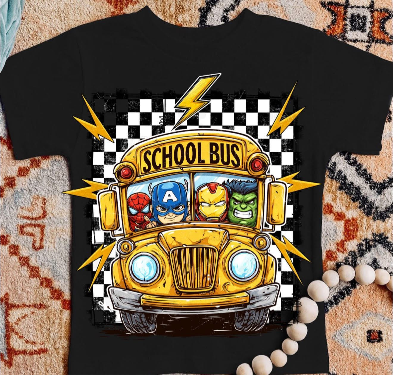 School Bus with Marvel Kids - T SHIRT - (Jerzee/Gildan)