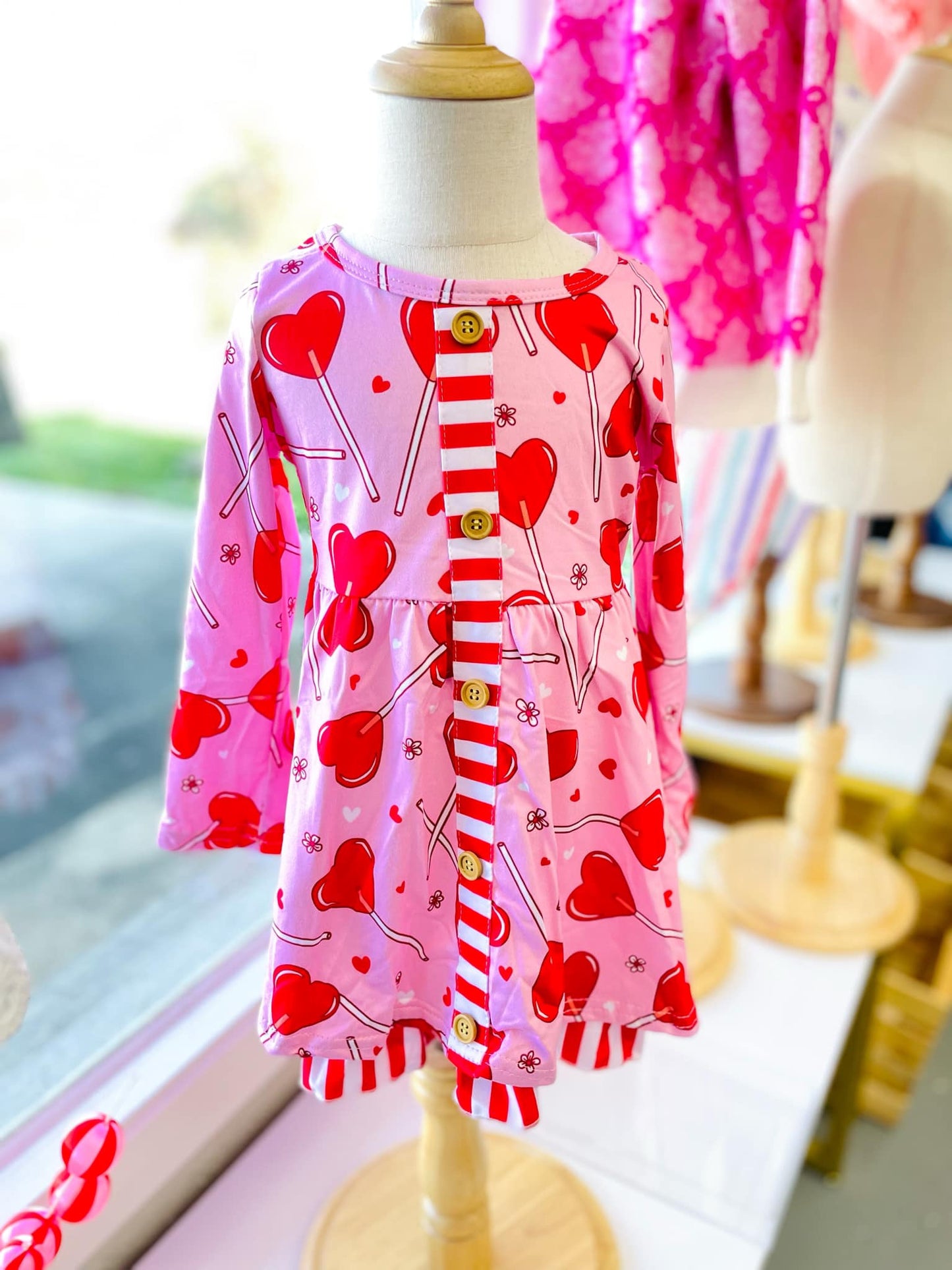 Valentines heart lollipops girls dress HKG-14