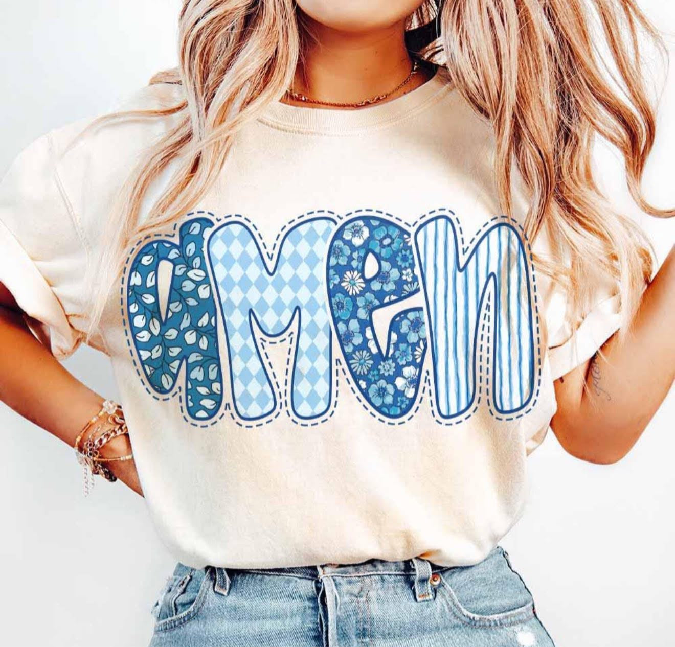 Blue Bubble Letters "Amen" - SWEATSHIRT - (Jerzee/Gildan)