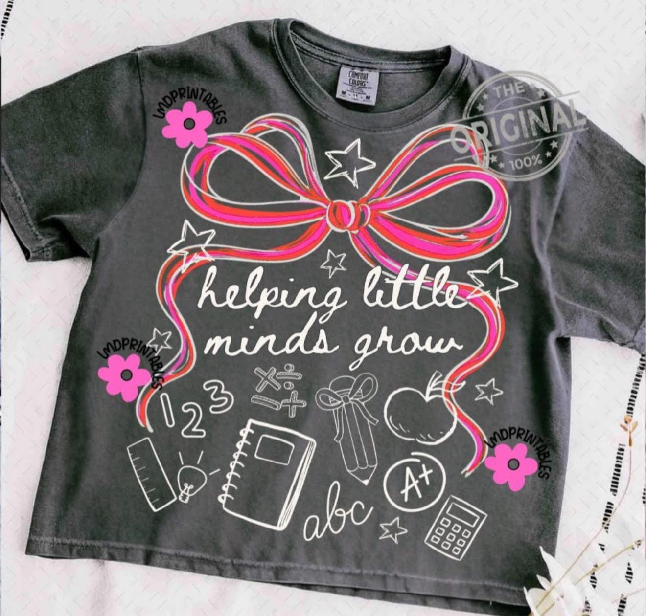 Helping Little Minds Grow with Pink Bow - T SHIRT - (Jerzee/Gildan)