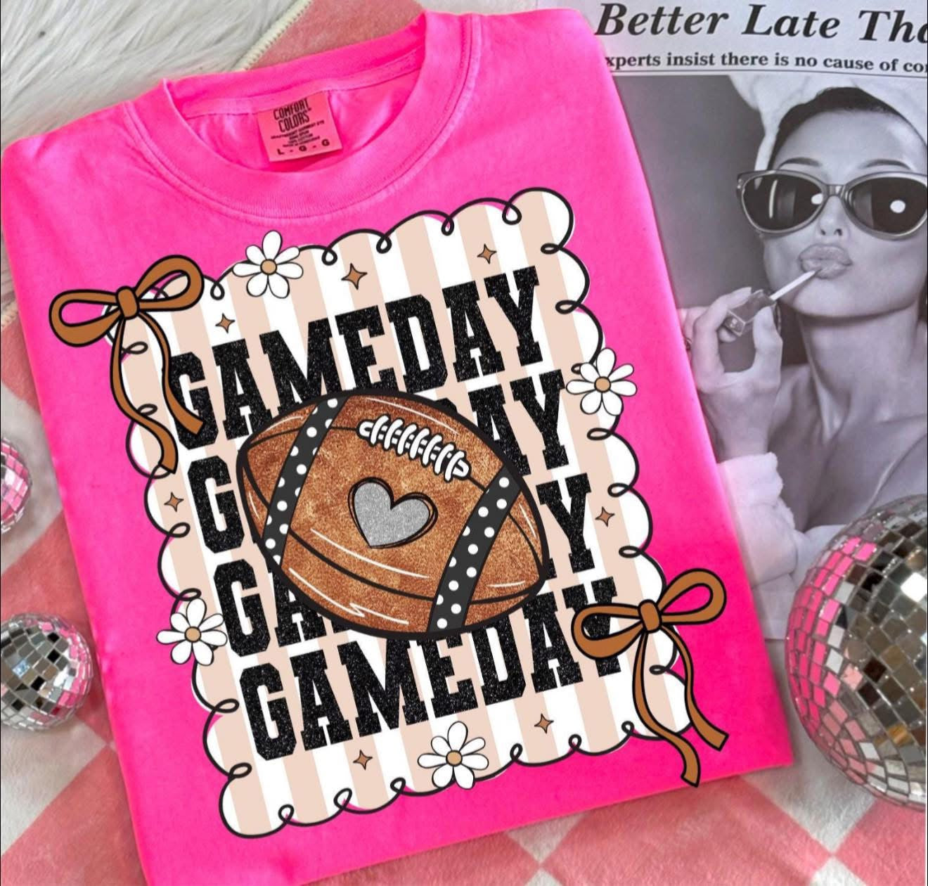 Gameday with Football & Brown Bows - T SHIRT - (Comfort Color)