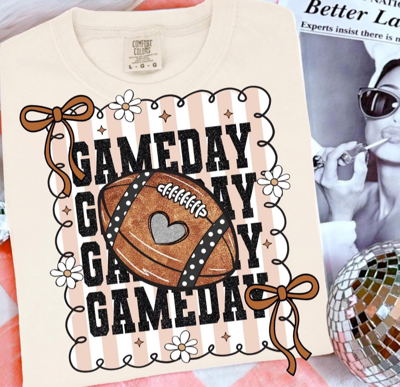 Gameday with Football & Brown Bows - T SHIRT - (Comfort Color)