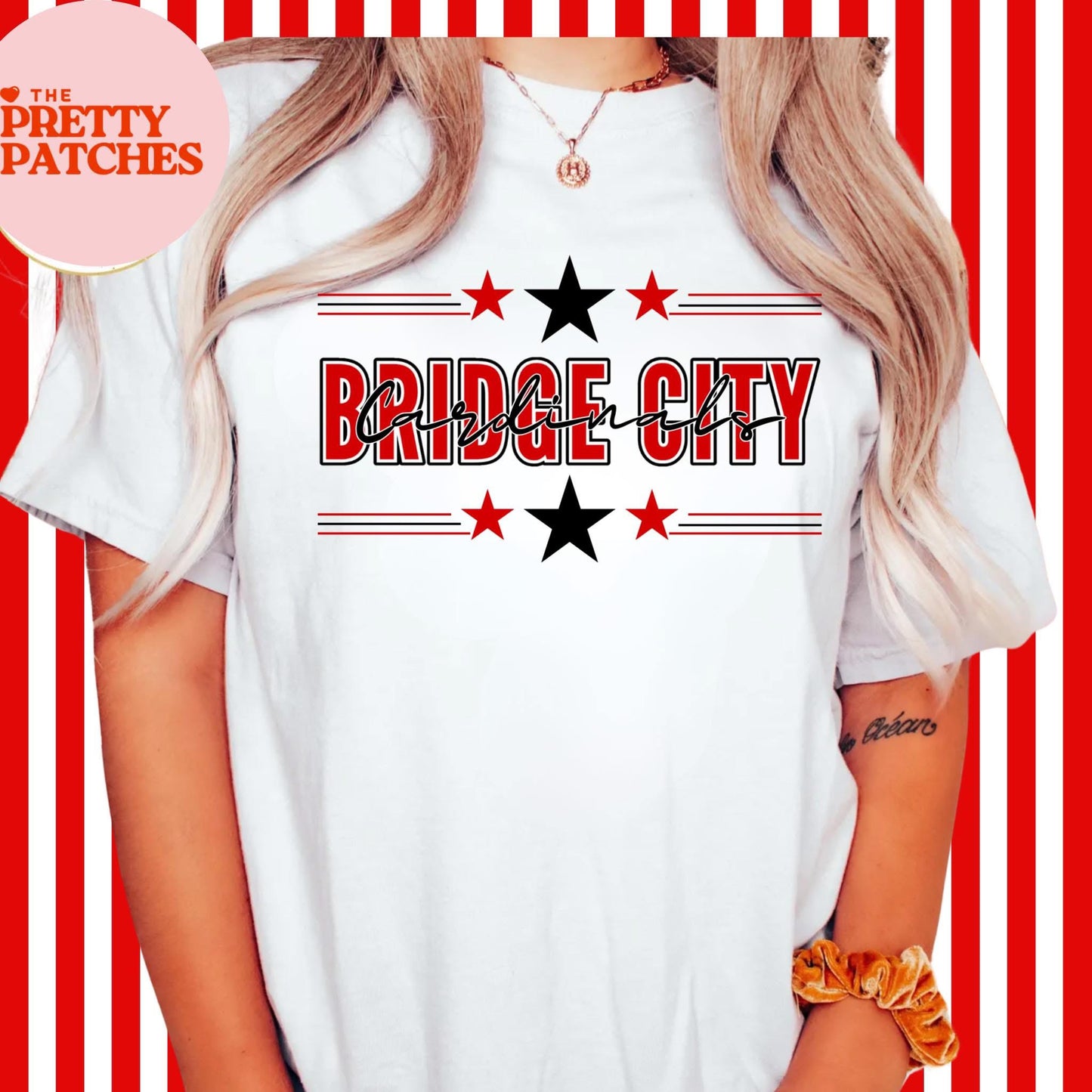 Bridge City Cardinals with Stars - T SHIRT - (Jerzee/Gildan)